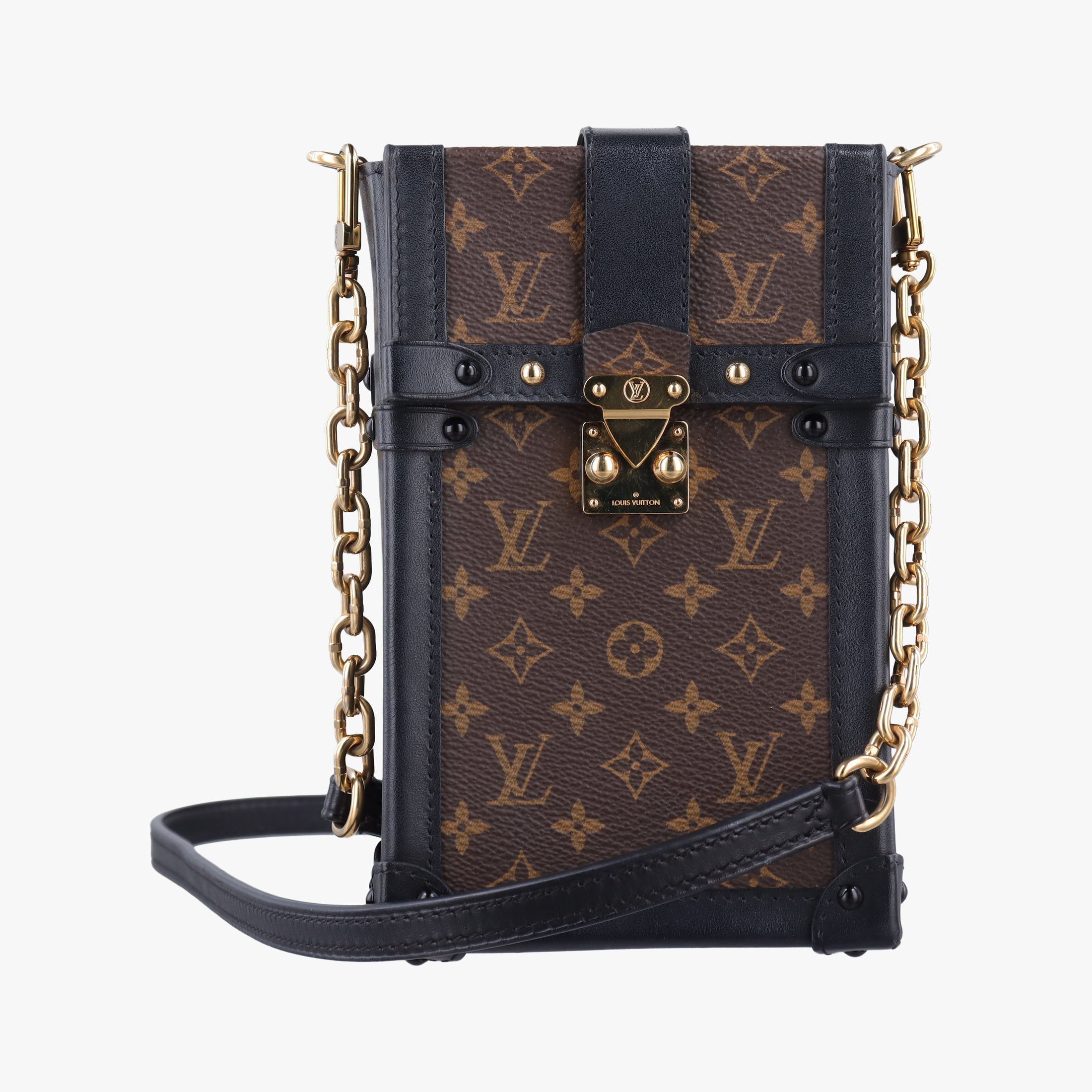 Pre-owned Louis Vuitton Vertical Trunk Pochette Brown×Black Monogram Canvas x leather M63913 shoulderbag | stylenewstar
