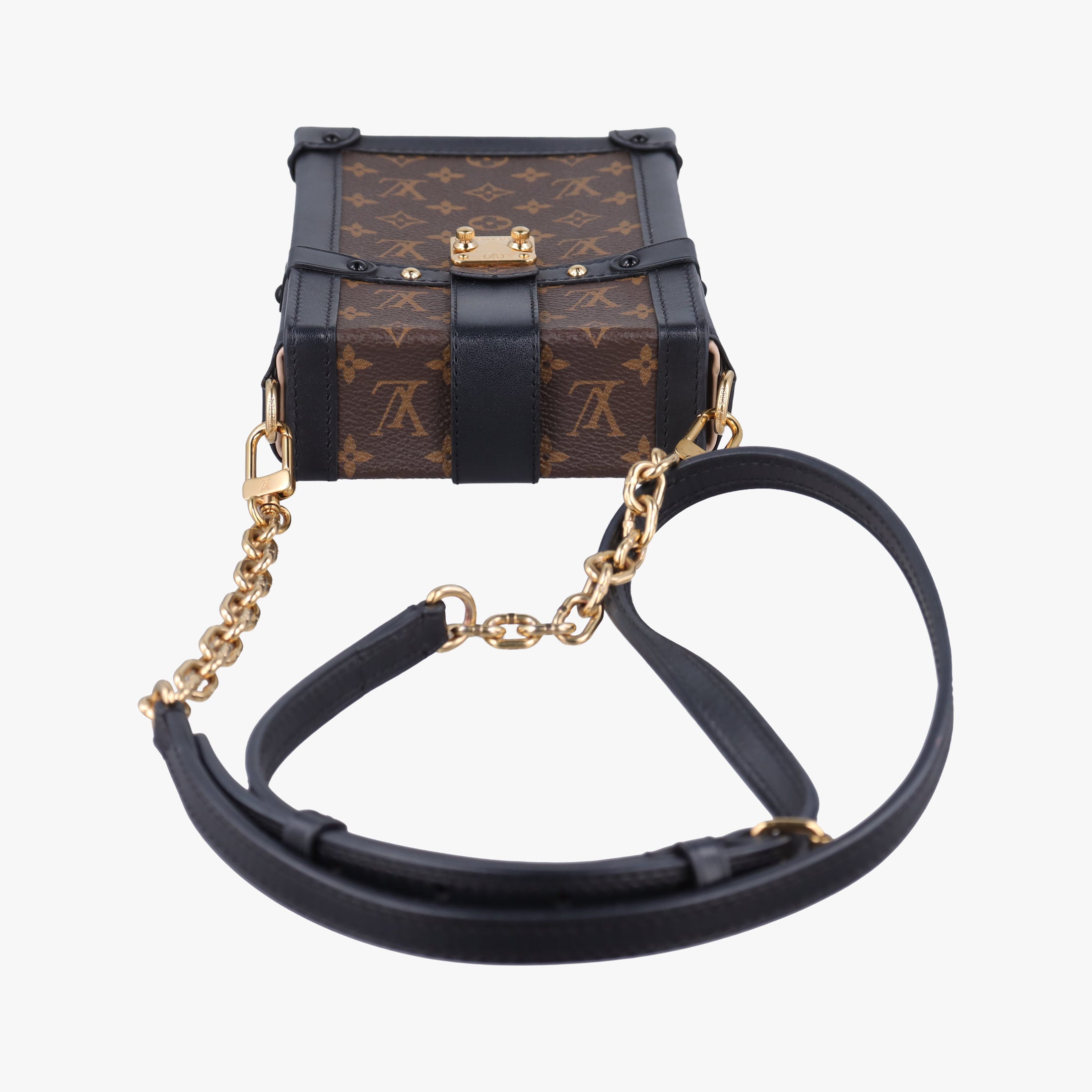 Pre-owned Louis Vuitton Vertical Trunk Pochette Brown×Black Monogram Canvas x leather M63913 shoulderbag | stylenewstar