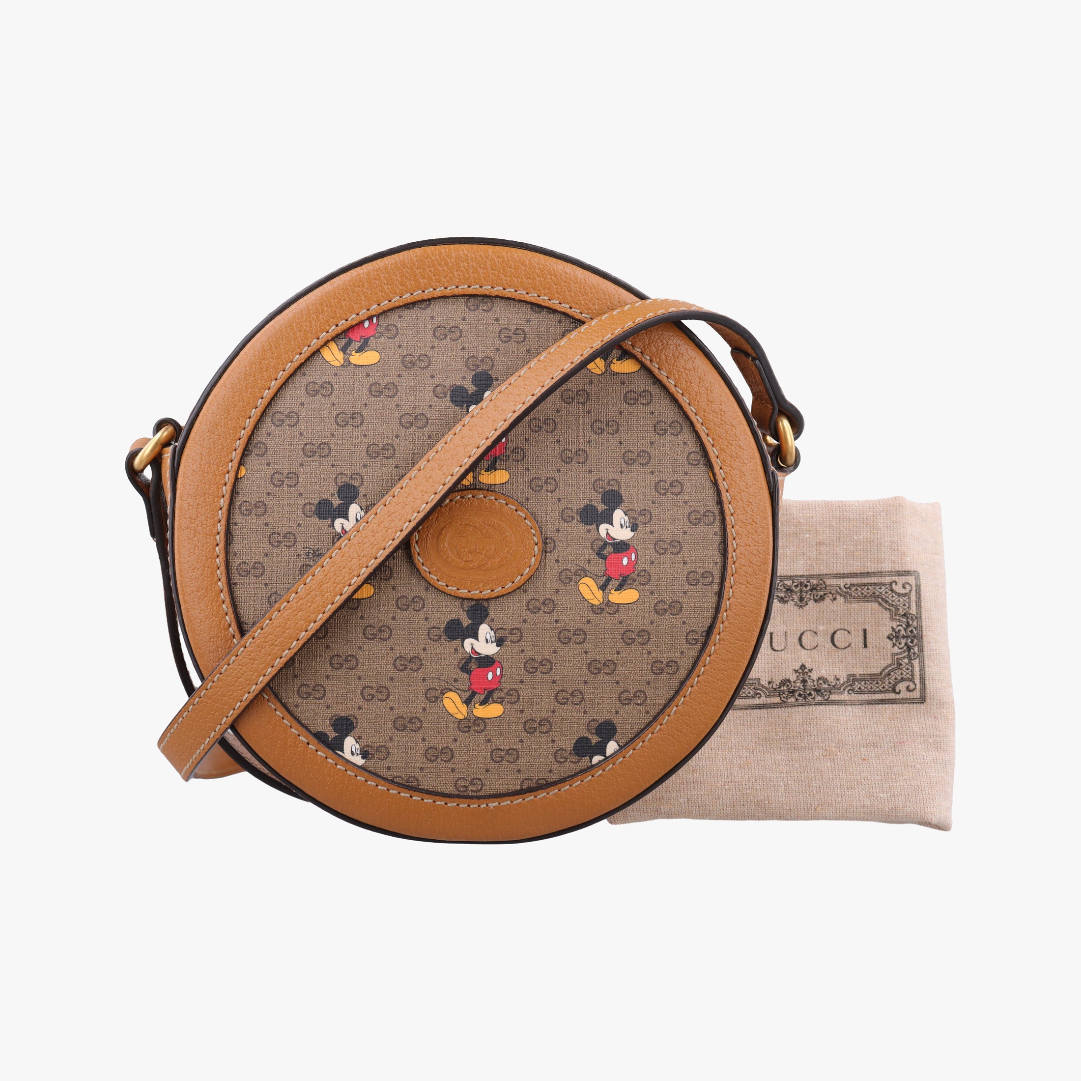 Pre-owned Gucci DISNEY Collaboration Mickey Mouse Brown×multicolor PVC coated canvas×leather 603938 shoulderbag | stylenewstar