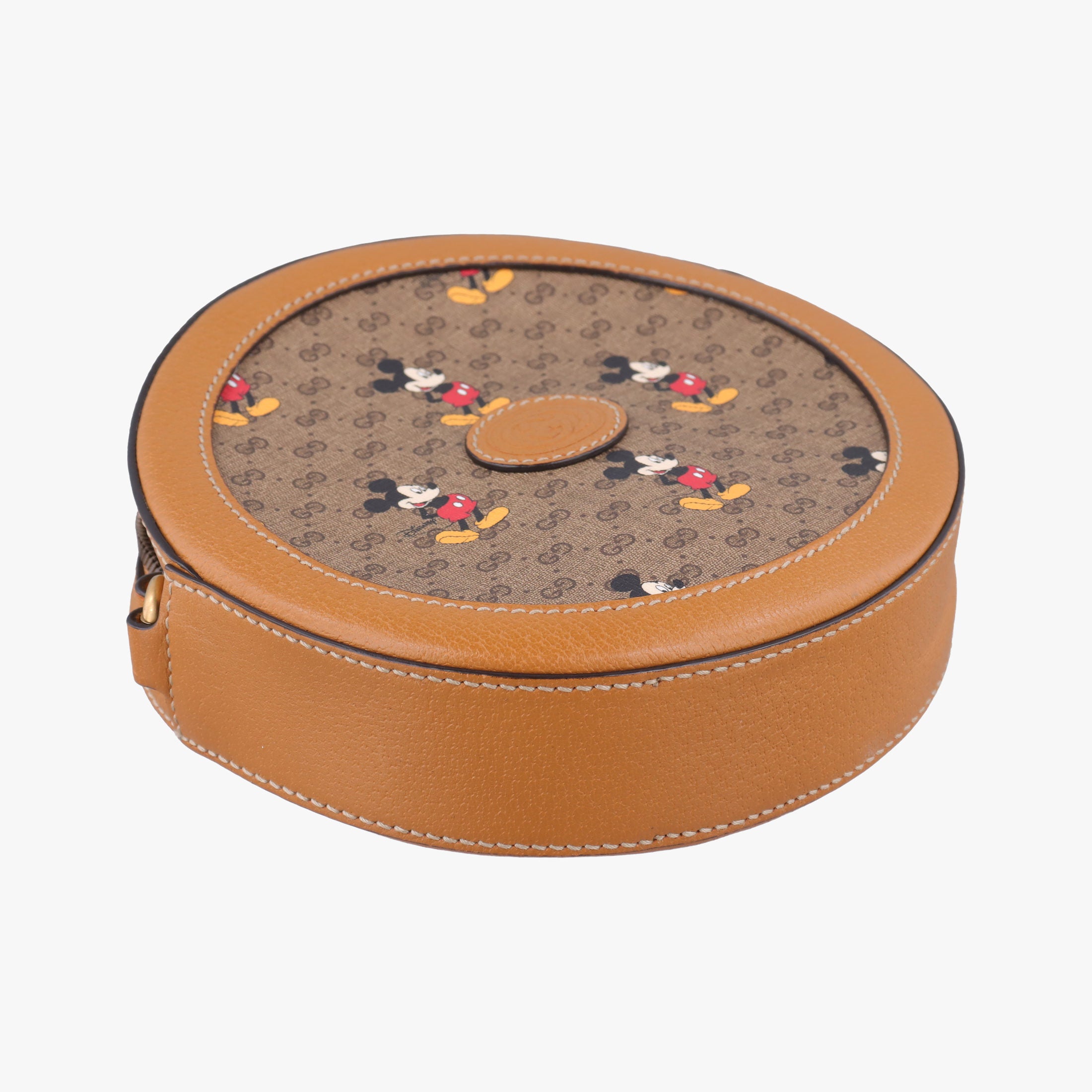 Pre-owned Gucci DISNEY Collaboration Mickey Mouse Brown×multicolor PVC coated canvas×leather 603938 shoulderbag | stylenewstar