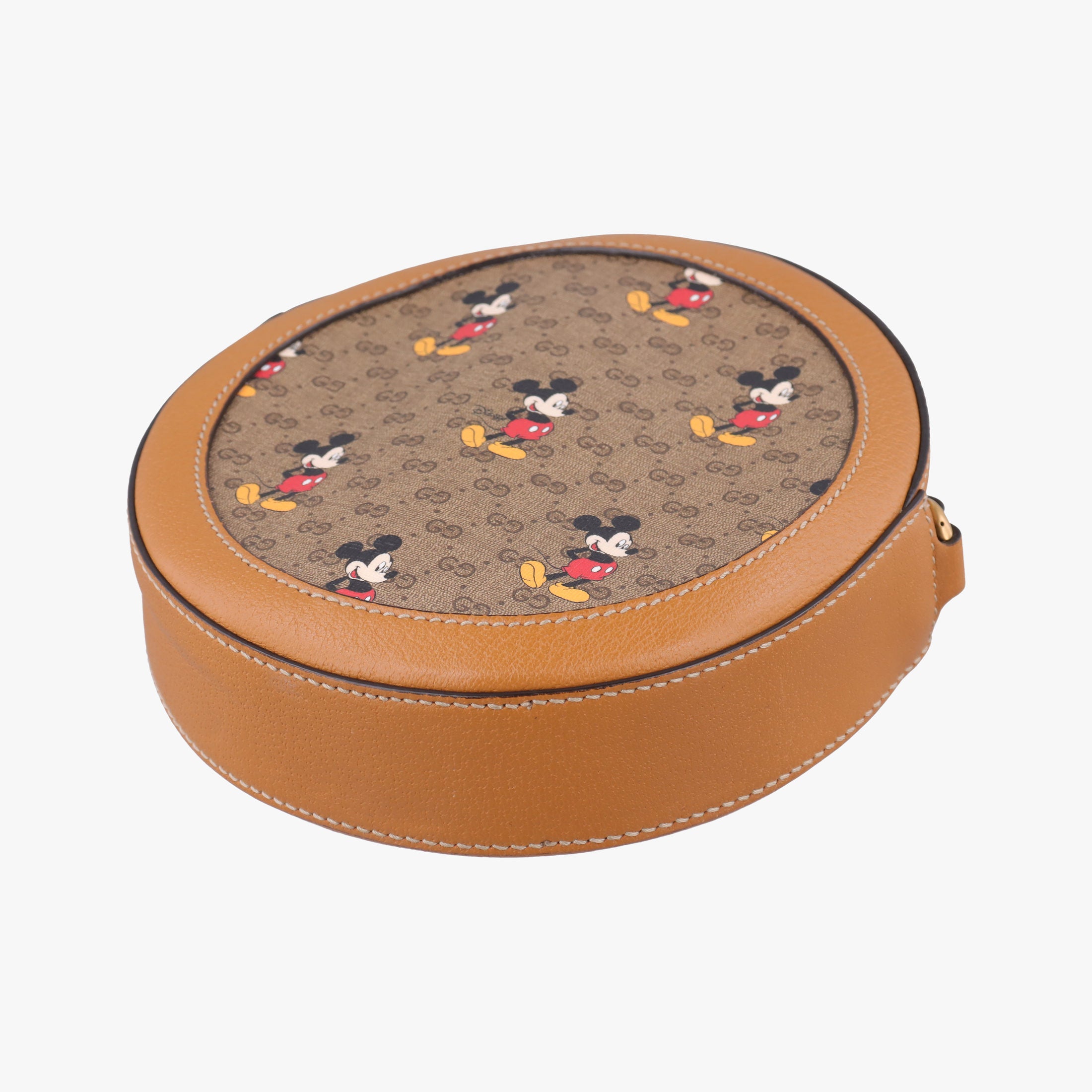 Pre-owned Gucci DISNEY Collaboration Mickey Mouse Brown×multicolor PVC coated canvas×leather 603938 shoulderbag | stylenewstar