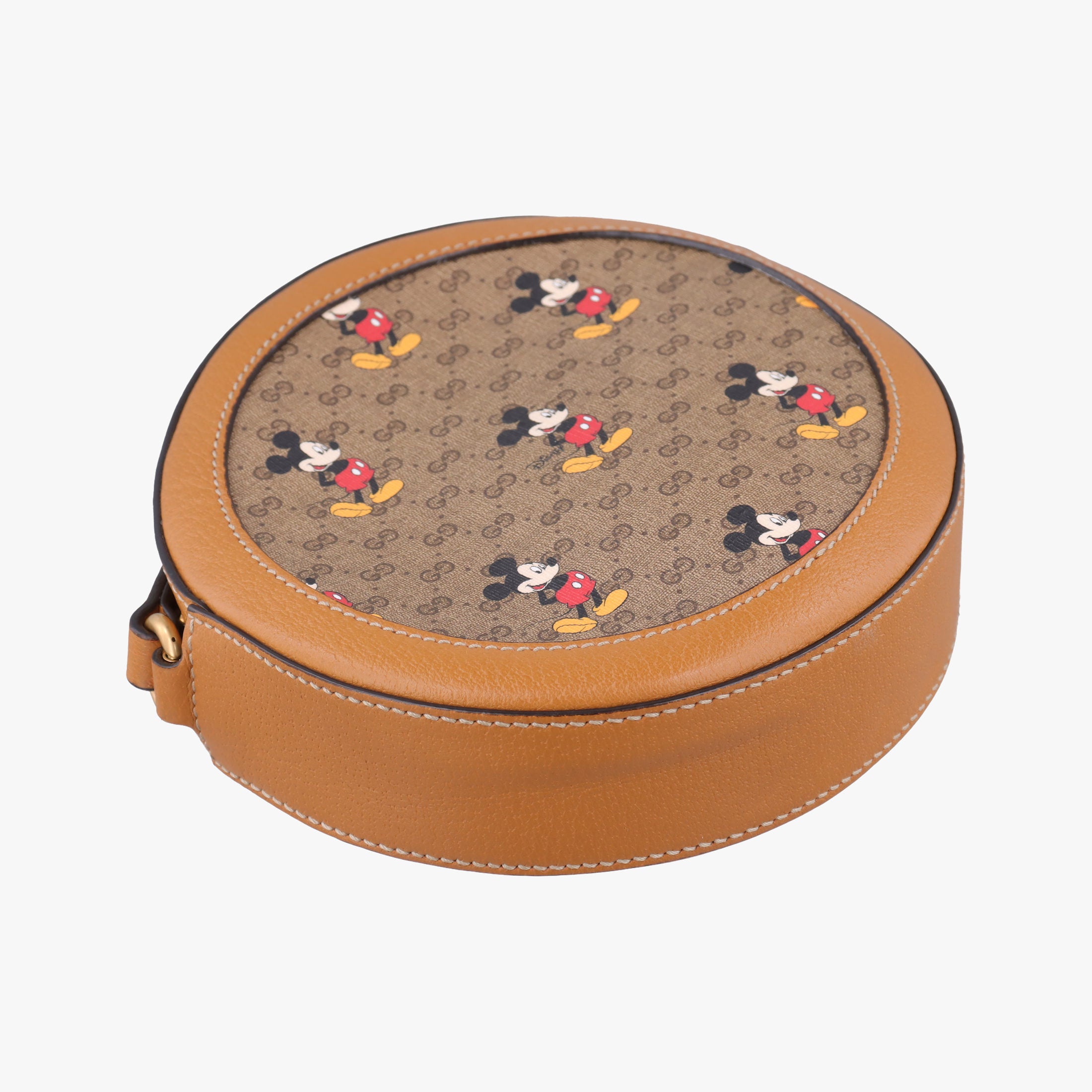 Pre-owned Gucci DISNEY Collaboration Mickey Mouse Brown×multicolor PVC coated canvas×leather 603938 shoulderbag | stylenewstar