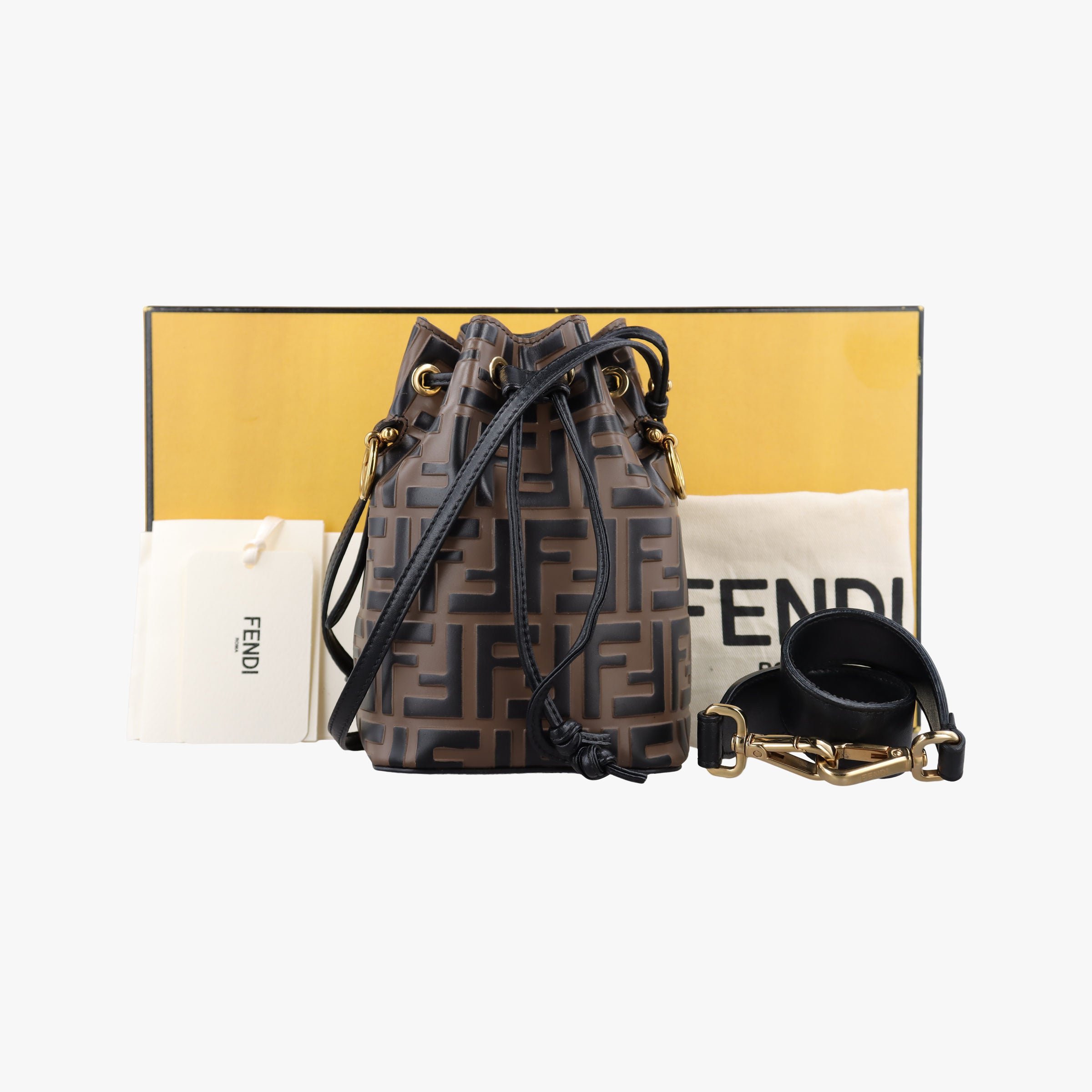 Pre-owned Fendi Mon Tresor Mini Bucket Brown Leather 8BS010/8AV105 shoulderbag | stylenewstar