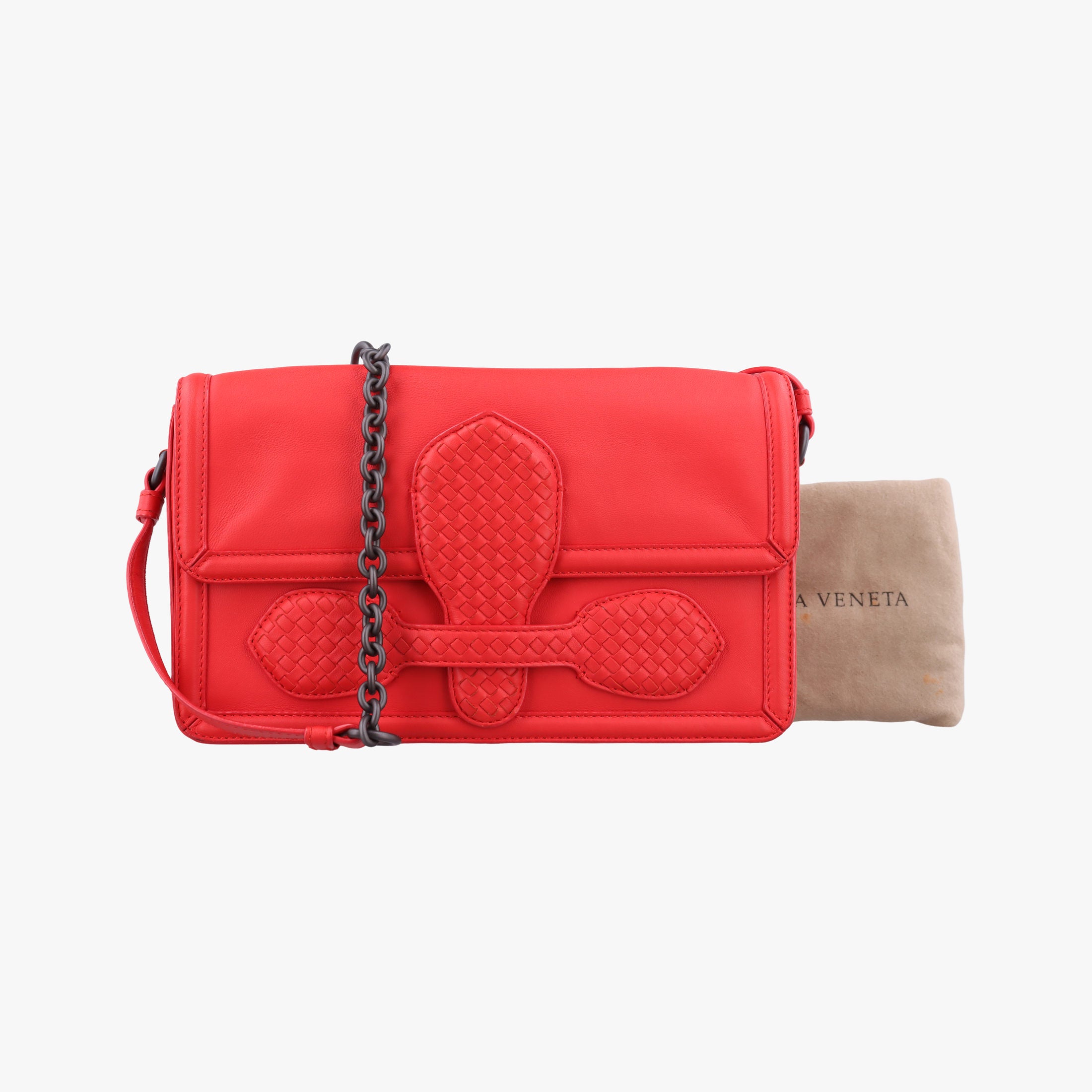 Pre-owned Bottega Veneta Intrecciato Rialto Red lambskin  shoulderbag | stylenewstar