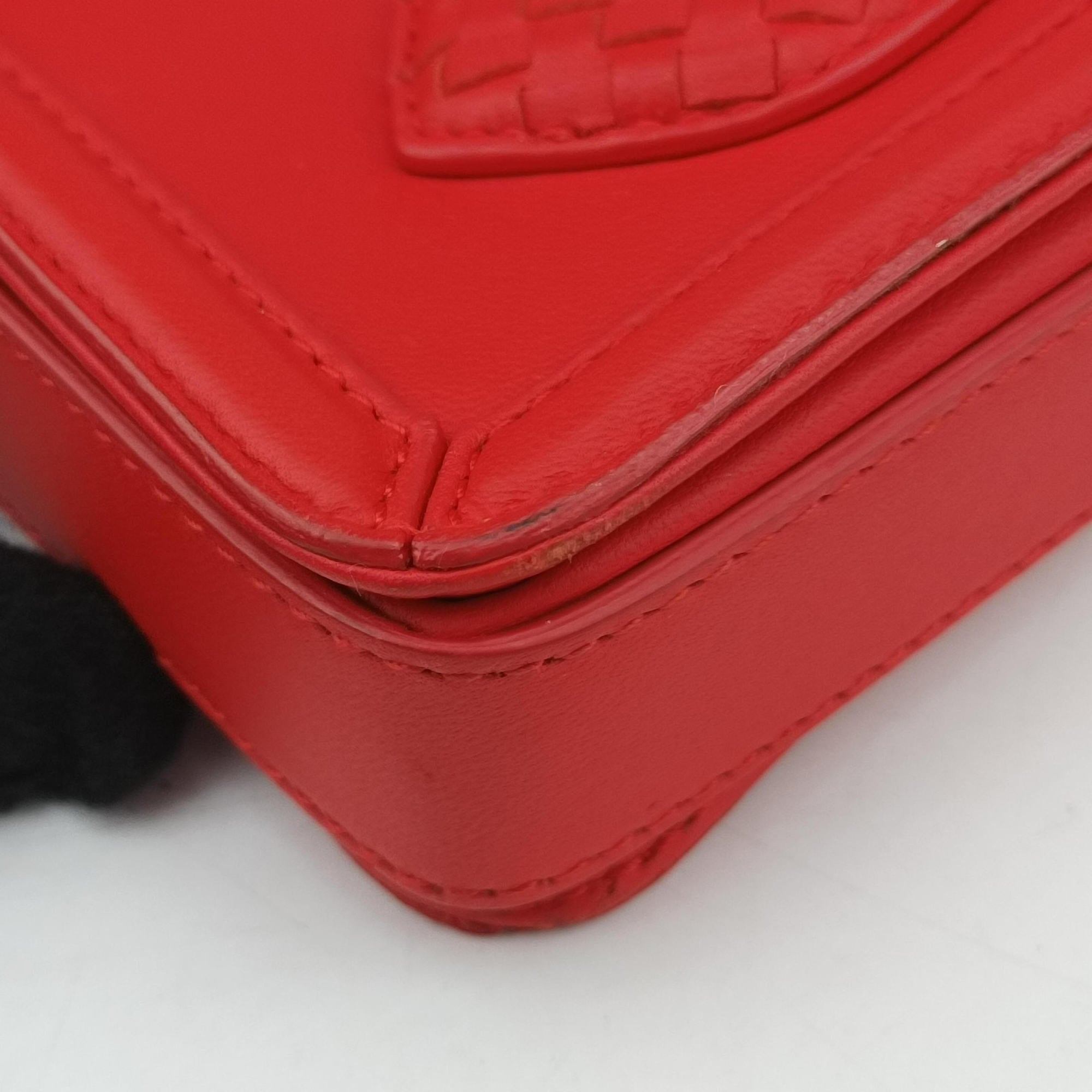 Pre-owned Bottega Veneta Intrecciato Rialto Red lambskin  shoulderbag | stylenewstar