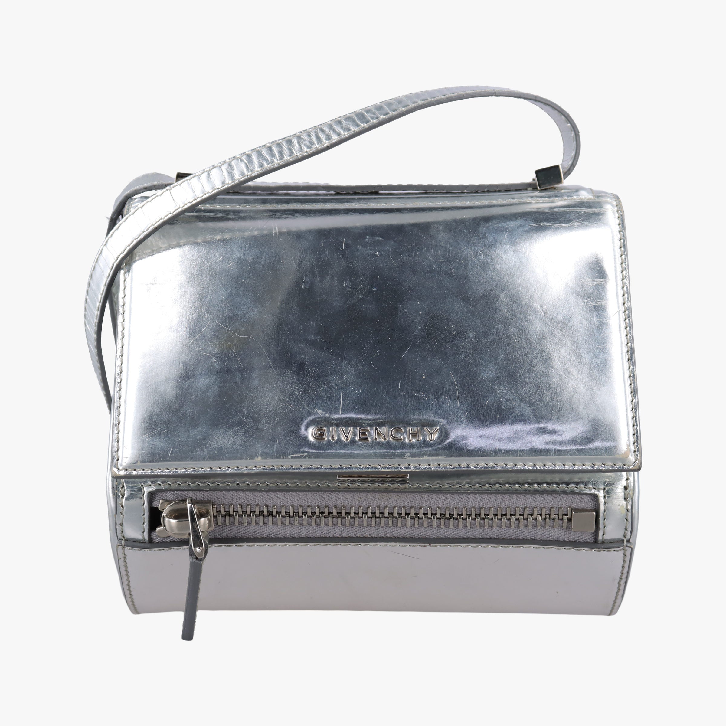 Pre-owned Givenchy Pandora Box Silver Patent Leather  shoulderbag | stylenewstar