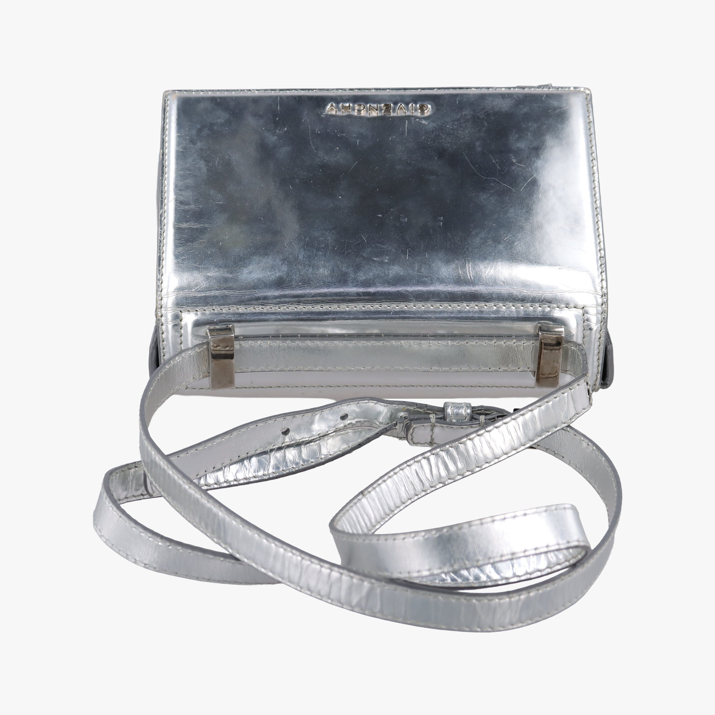 Pre-owned Givenchy Pandora Box Silver Patent Leather  shoulderbag | stylenewstar