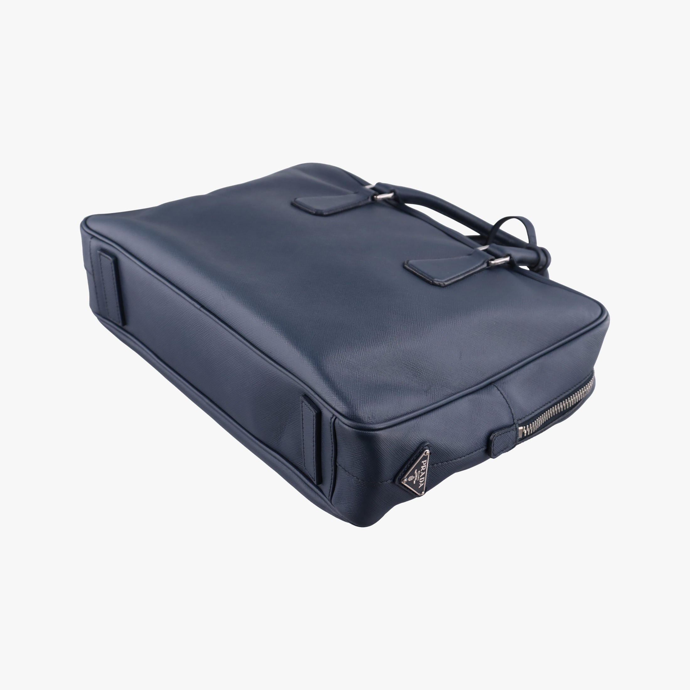 Pre-owned Prada business bag briefcase Navy SAFFIANO Leather 2VE363 handbag | stylenewstar