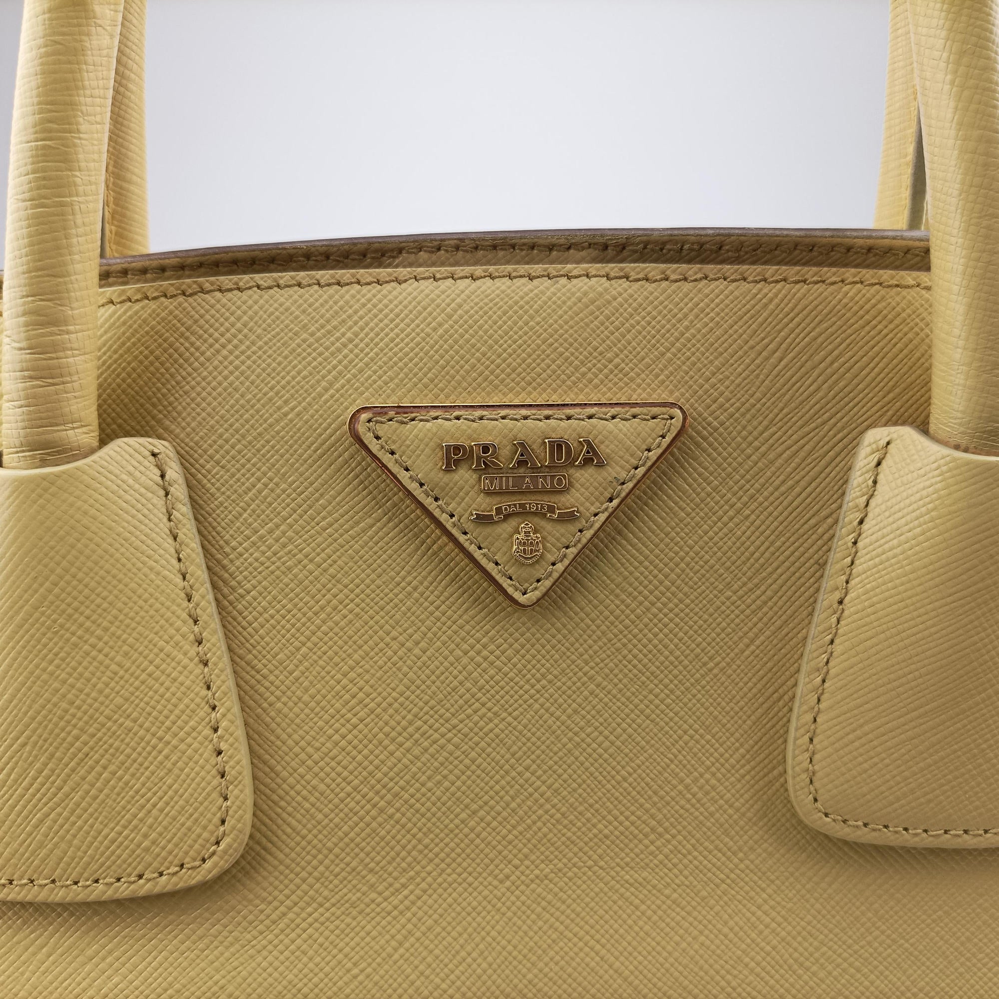 Secondhand Prada Tote bag YellowxWhite Saffiano leather  handbag | stylenewstar