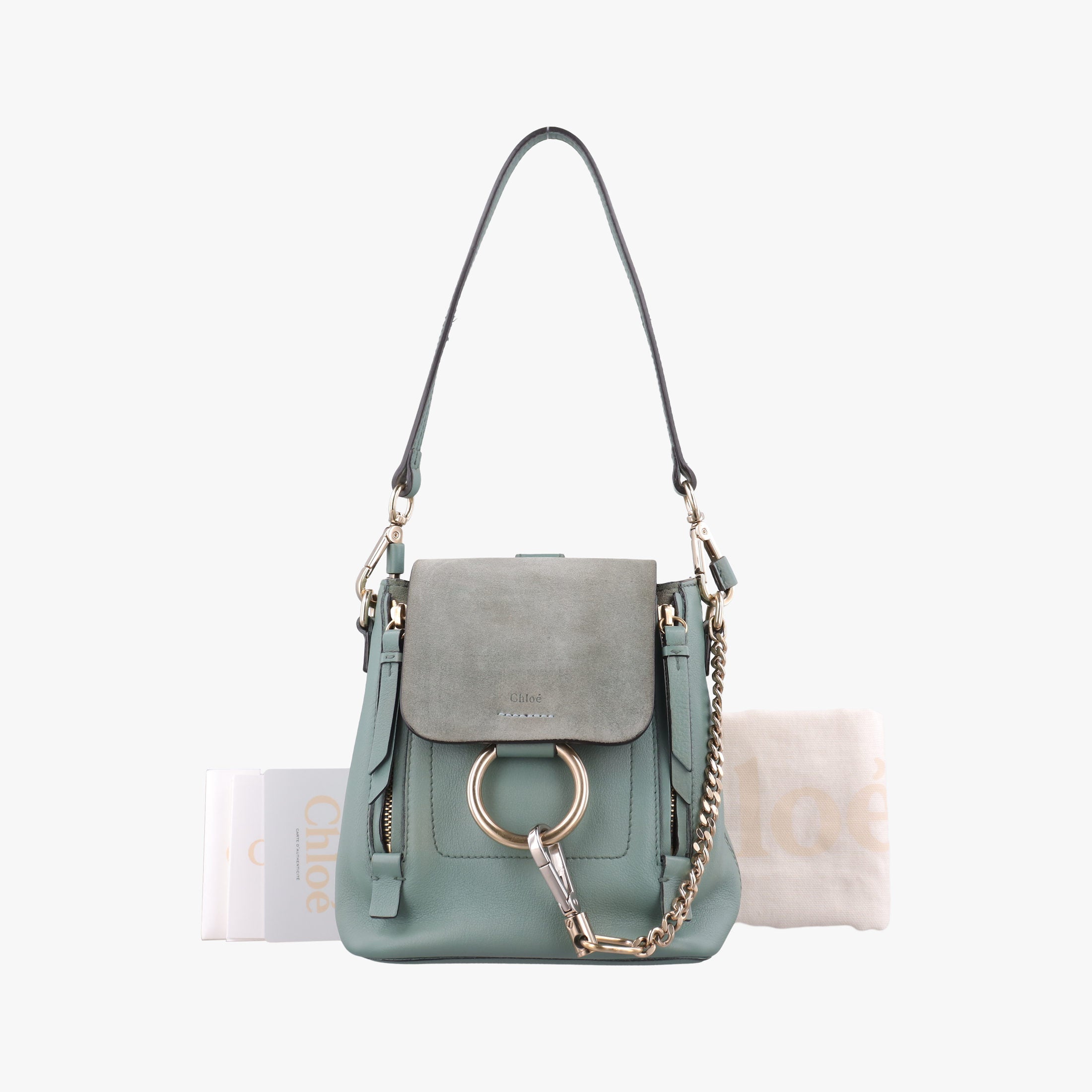 Pre-owned Chloe FAYE mini Blue Leather × Suede  backpack/rucksack | stylenewstar