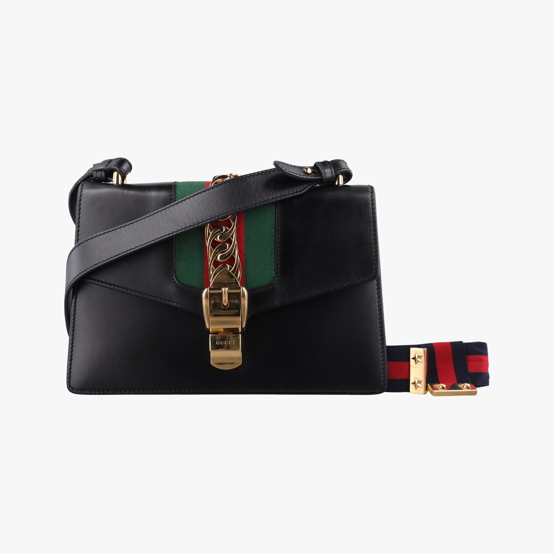 Pre-owned Gucci Sylvie Black×green×red Leather 421882 shoulderbag | stylenewstar