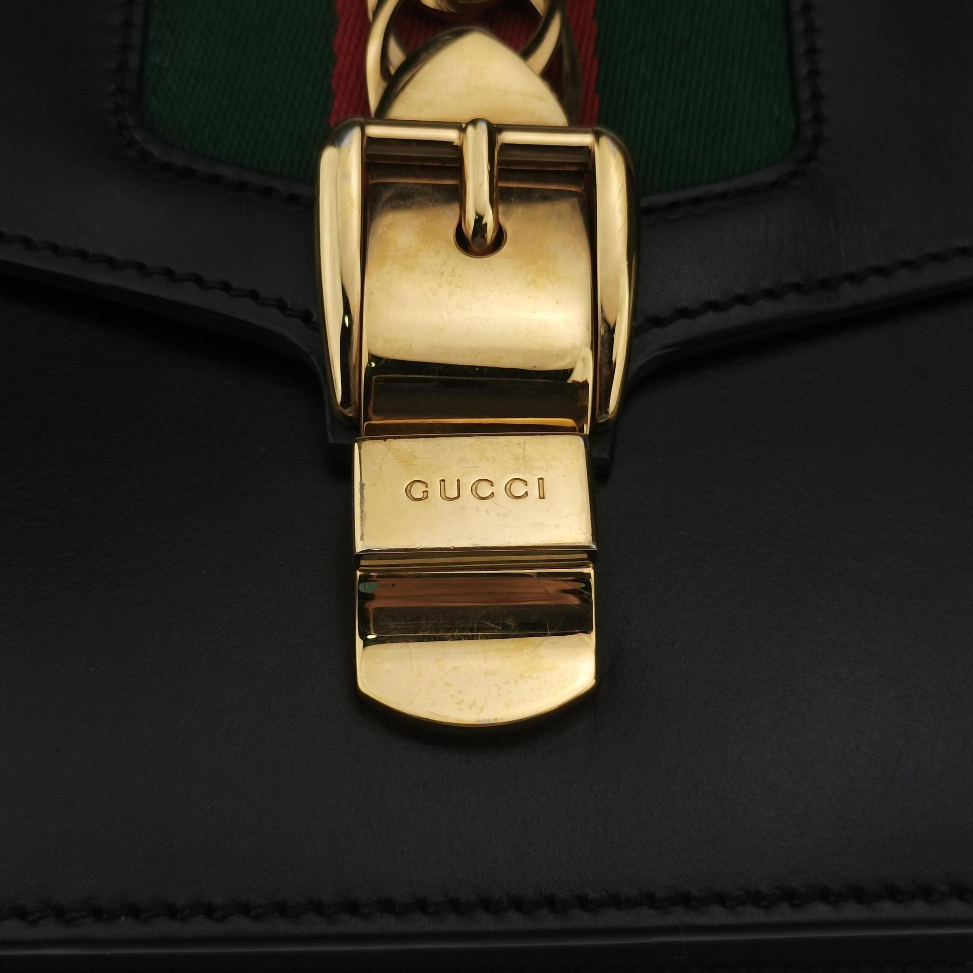 Pre-owned Gucci Sylvie Black×green×red Leather 421882 shoulderbag | stylenewstar