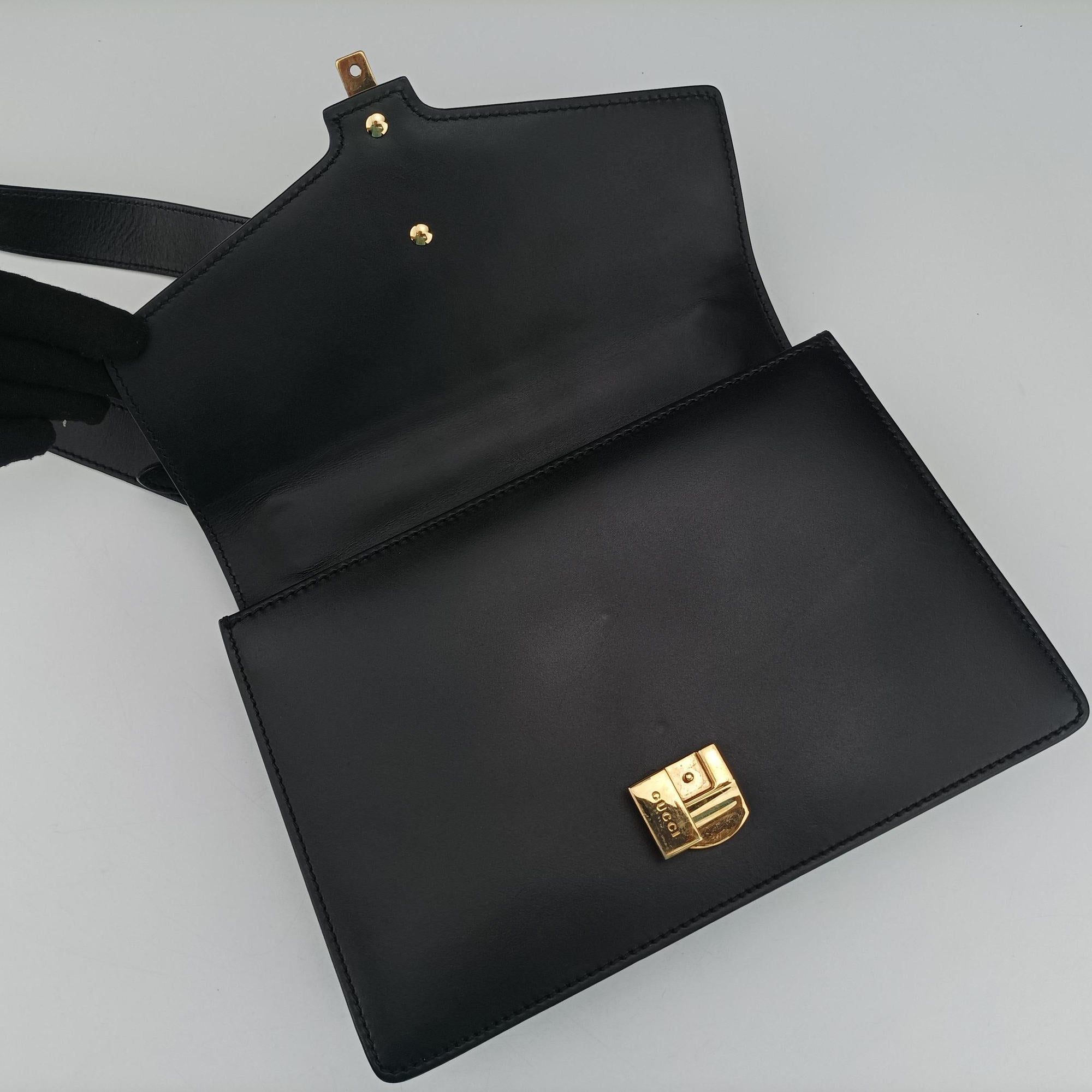 Pre-owned Gucci Sylvie Black×green×red Leather 421882 shoulderbag | stylenewstar