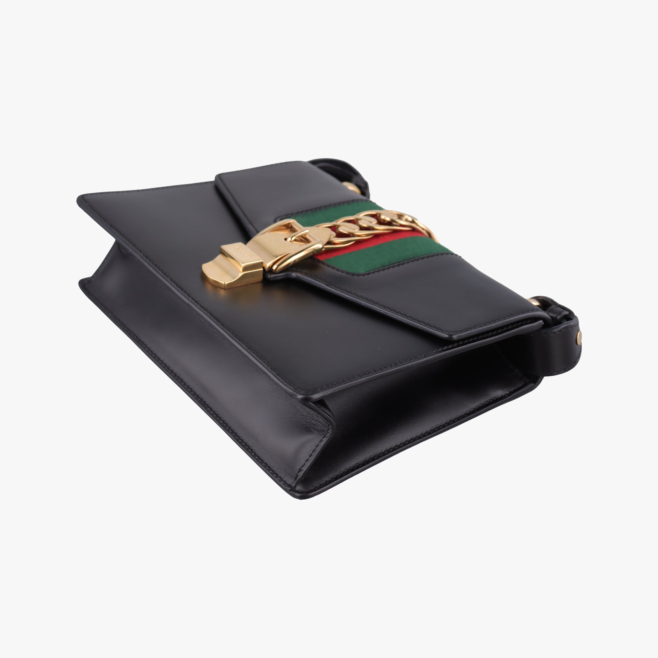 Pre-owned Gucci Sylvie Black×green×red Leather 421882 shoulderbag | stylenewstar