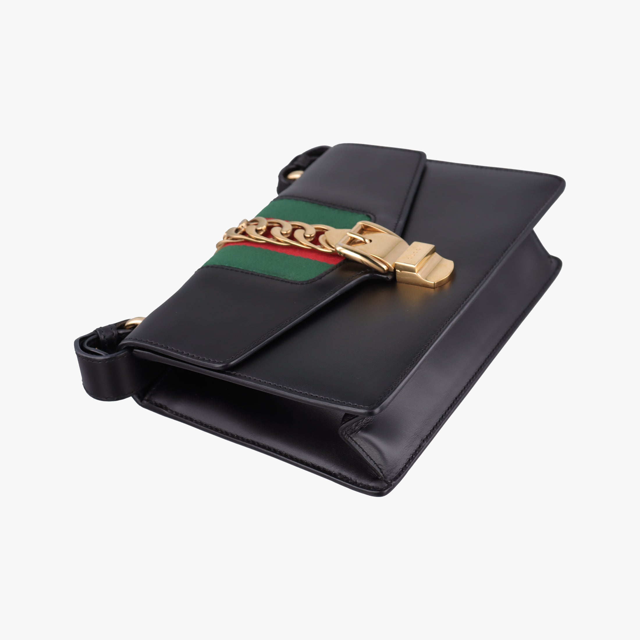 Pre-owned Gucci Sylvie Black×green×red Leather 421882 shoulderbag | stylenewstar
