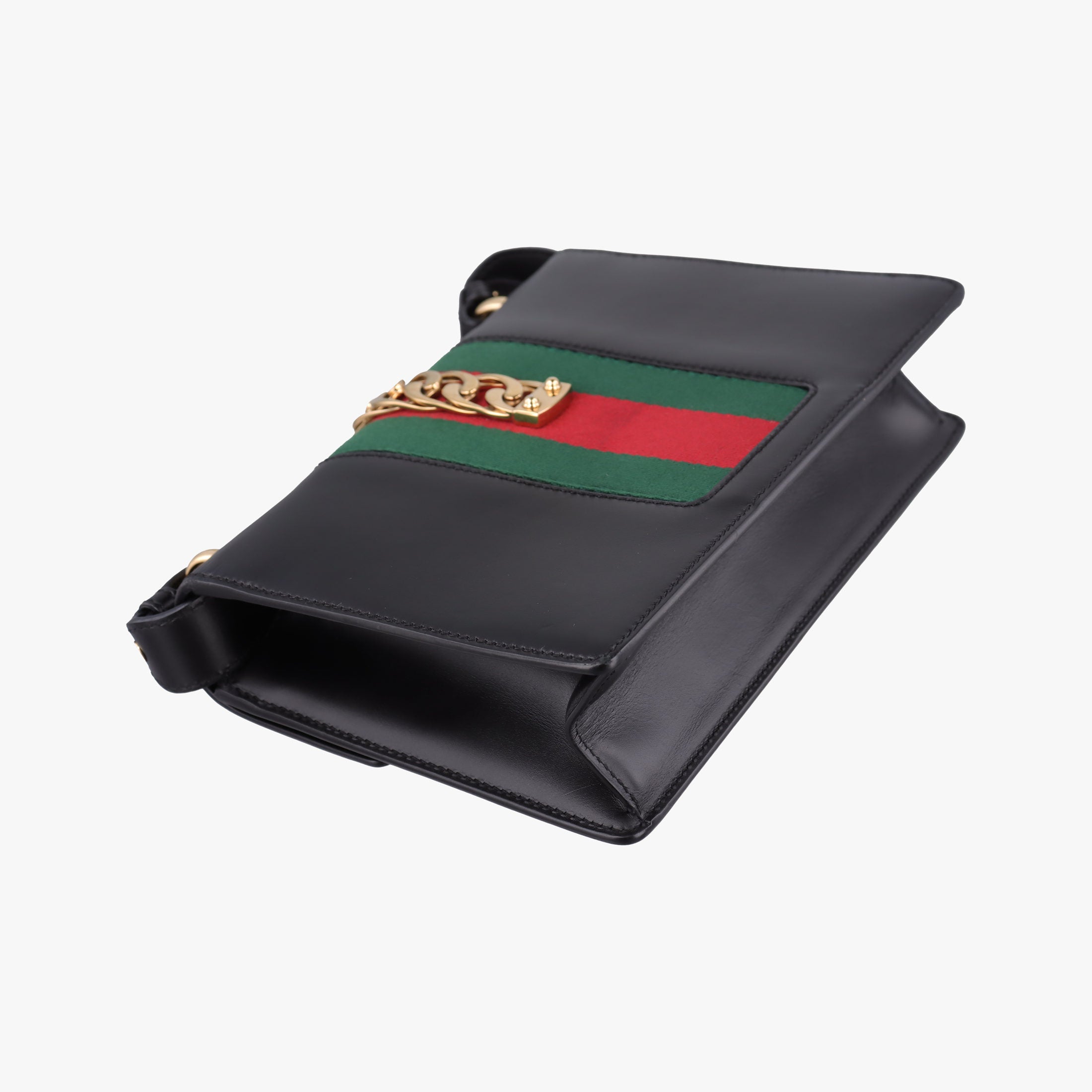 Pre-owned Gucci Sylvie Black×green×red Leather 421882 shoulderbag | stylenewstar