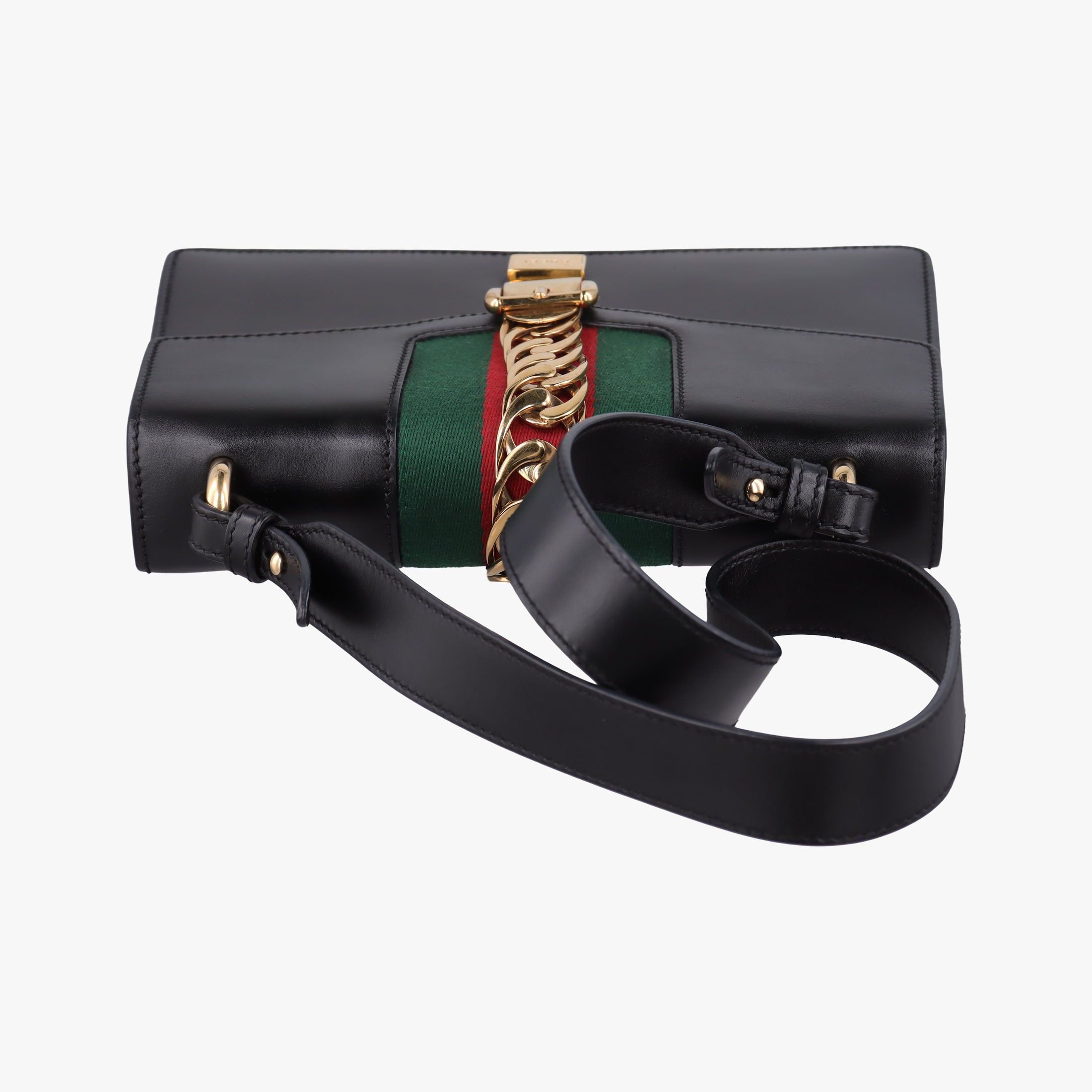 Pre-owned Gucci Sylvie Black×green×red Leather 421882 shoulderbag | stylenewstar