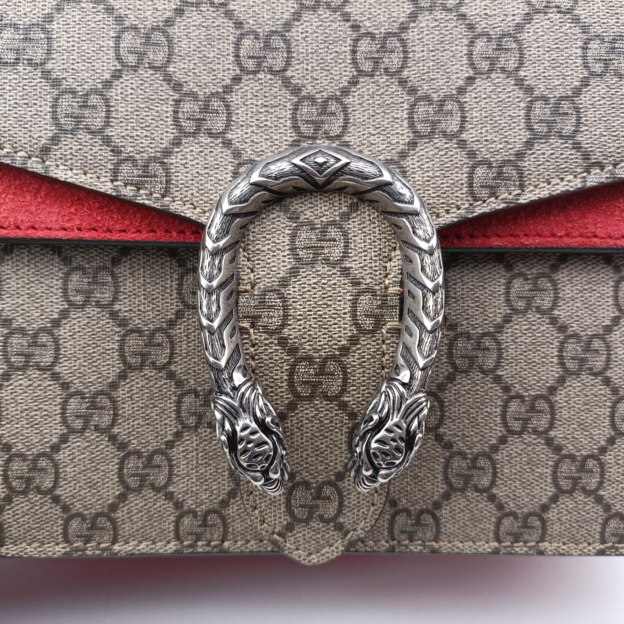 Pre-owned Gucci Dionysus beige×red PVC coated canvas × suede 400249 shoulderbag | stylenewstar