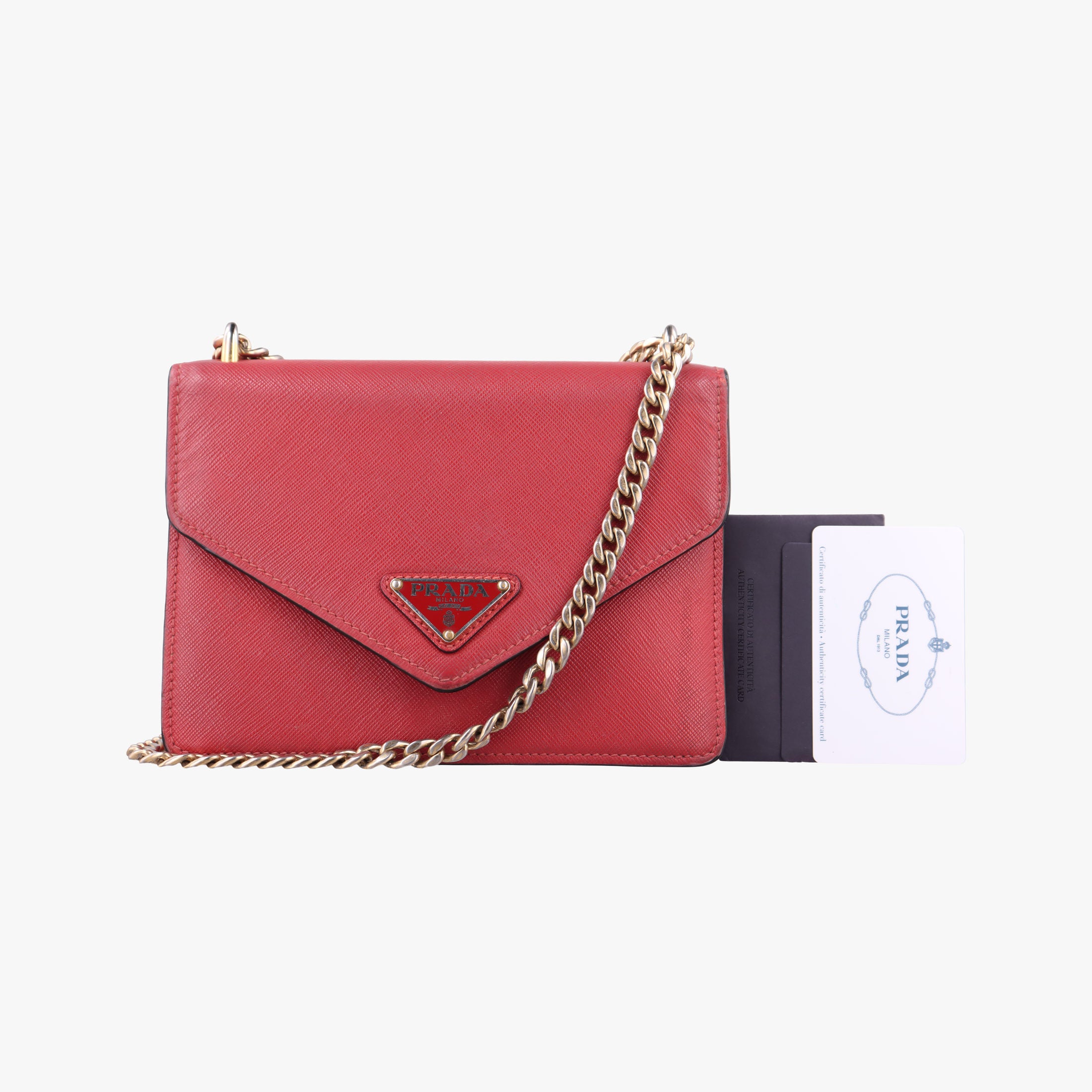 Vintage Prada Triangle Logo Red SAFFIANO Leather 1BD200 shoulderbag | stylenewstar