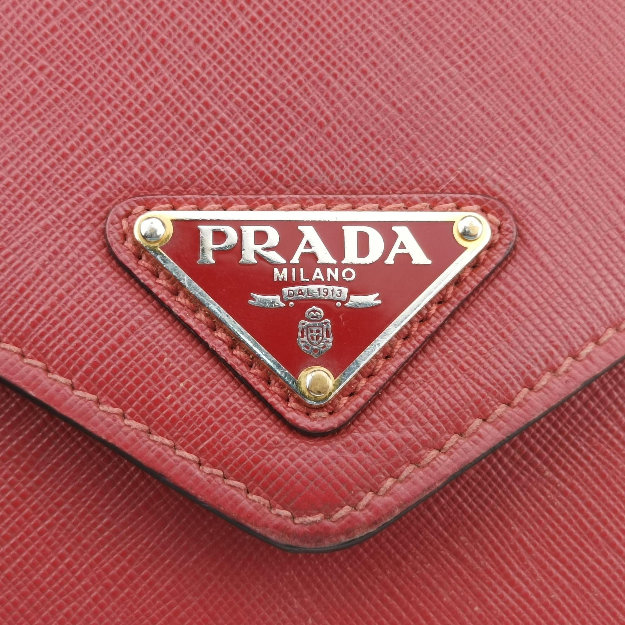 Vintage Prada Triangle Logo Red SAFFIANO Leather 1BD200 shoulderbag | stylenewstar