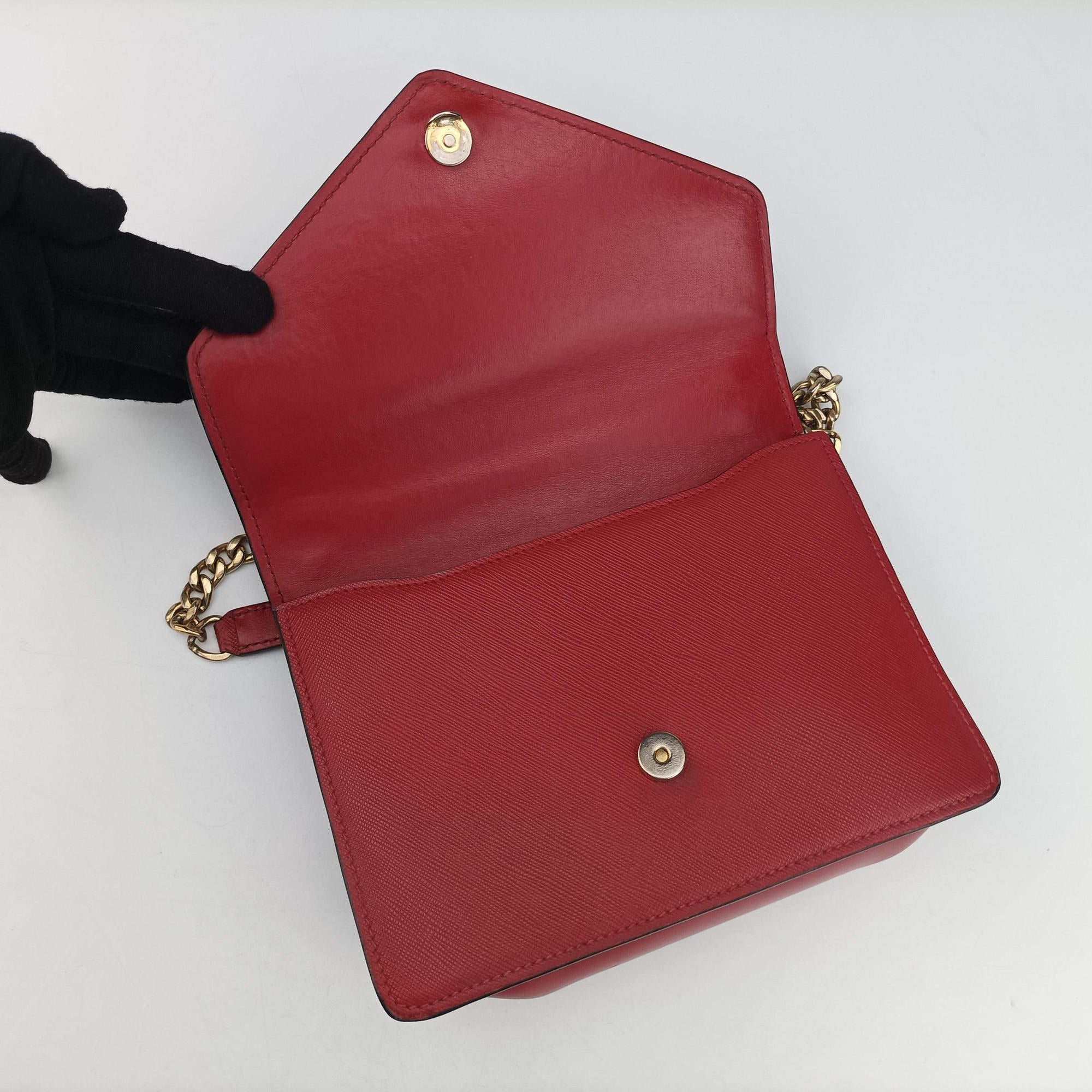 Vintage Prada Triangle Logo Red SAFFIANO Leather 1BD200 shoulderbag | stylenewstar