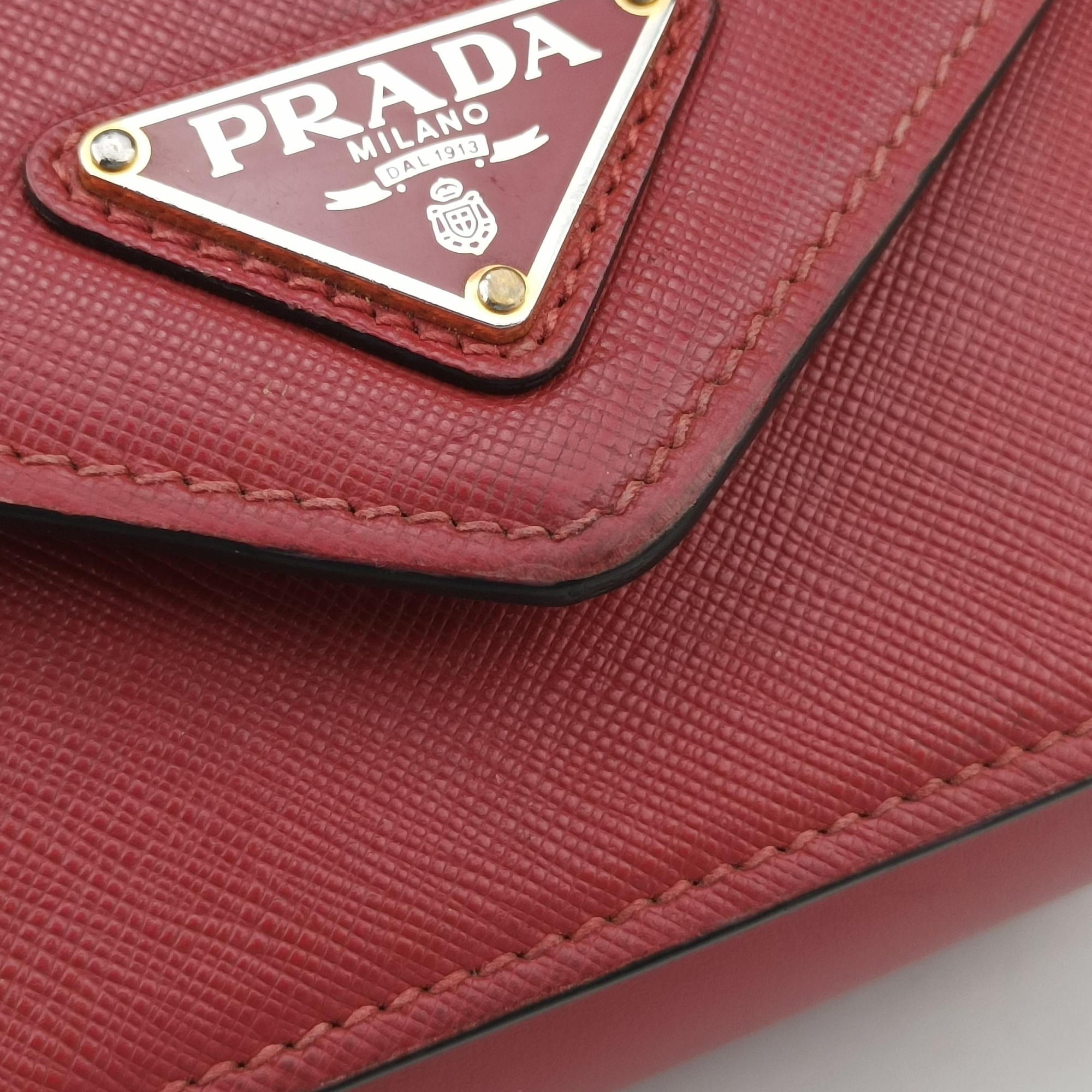 Vintage Prada Triangle Logo Red SAFFIANO Leather 1BD200 shoulderbag | stylenewstar