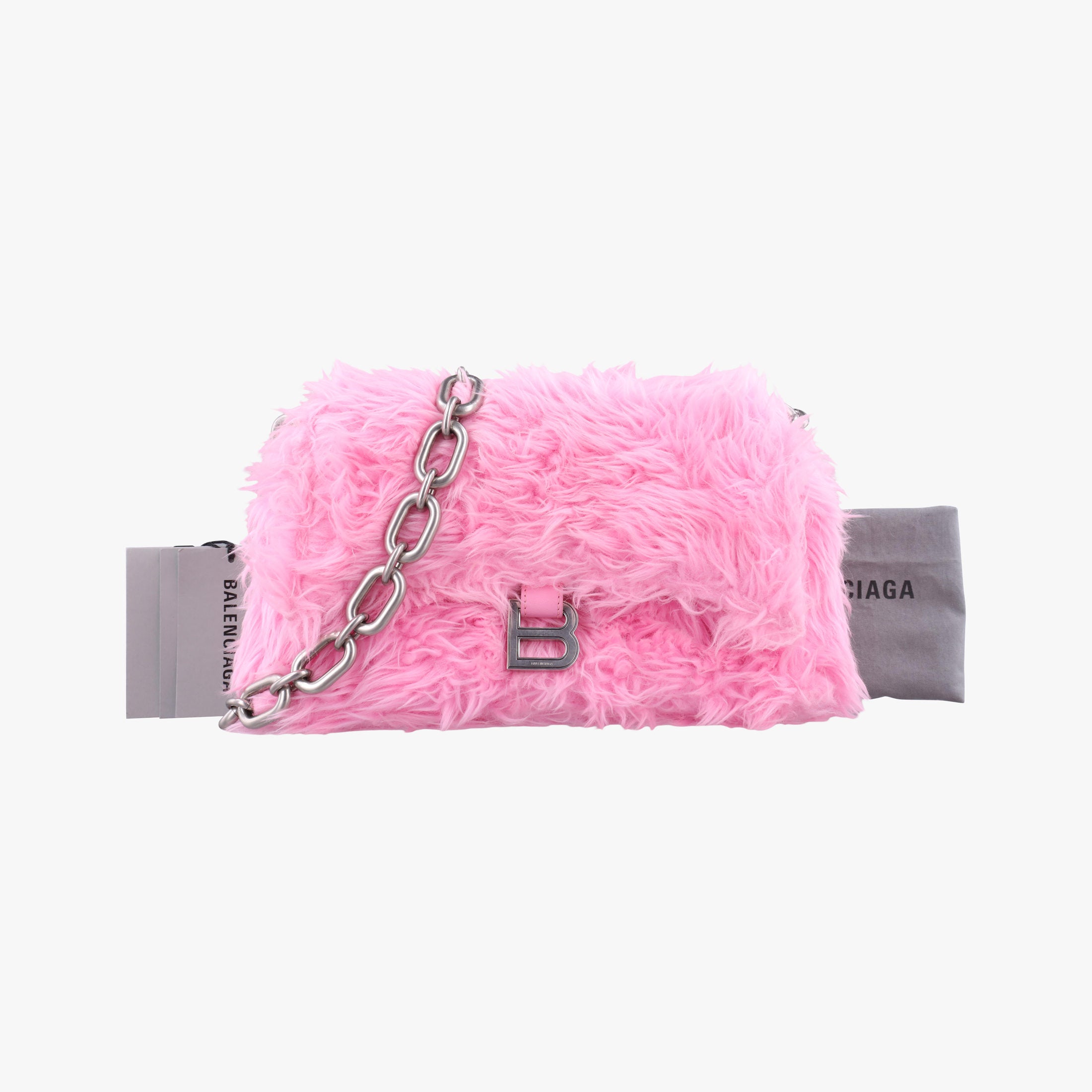 Pre-owned Balenciaga Hourglass Pink Faux fur 715153 210N2 shoulderbag | stylenewstar