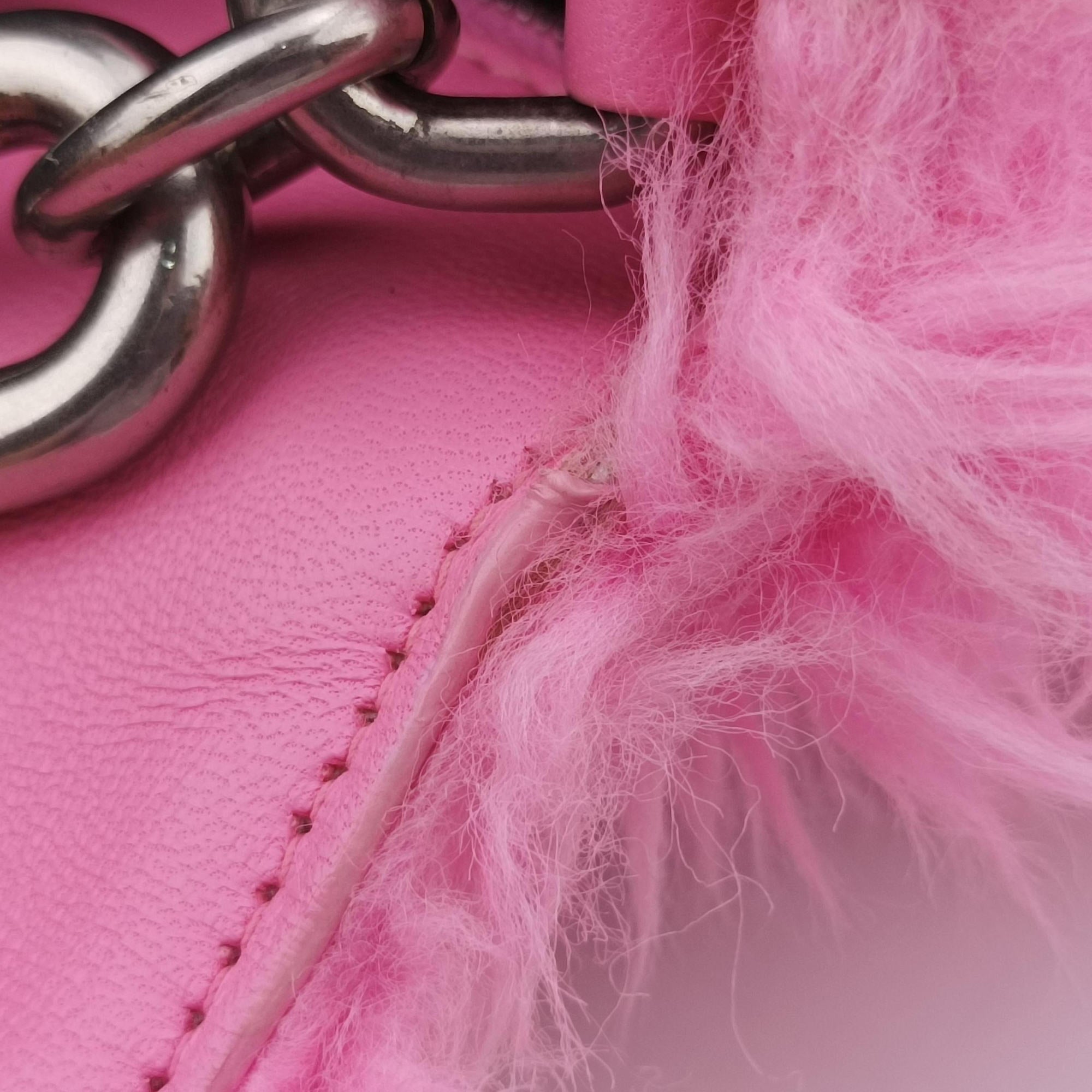 Pre-owned Balenciaga Hourglass Pink Faux fur 715153 210N2 shoulderbag | stylenewstar