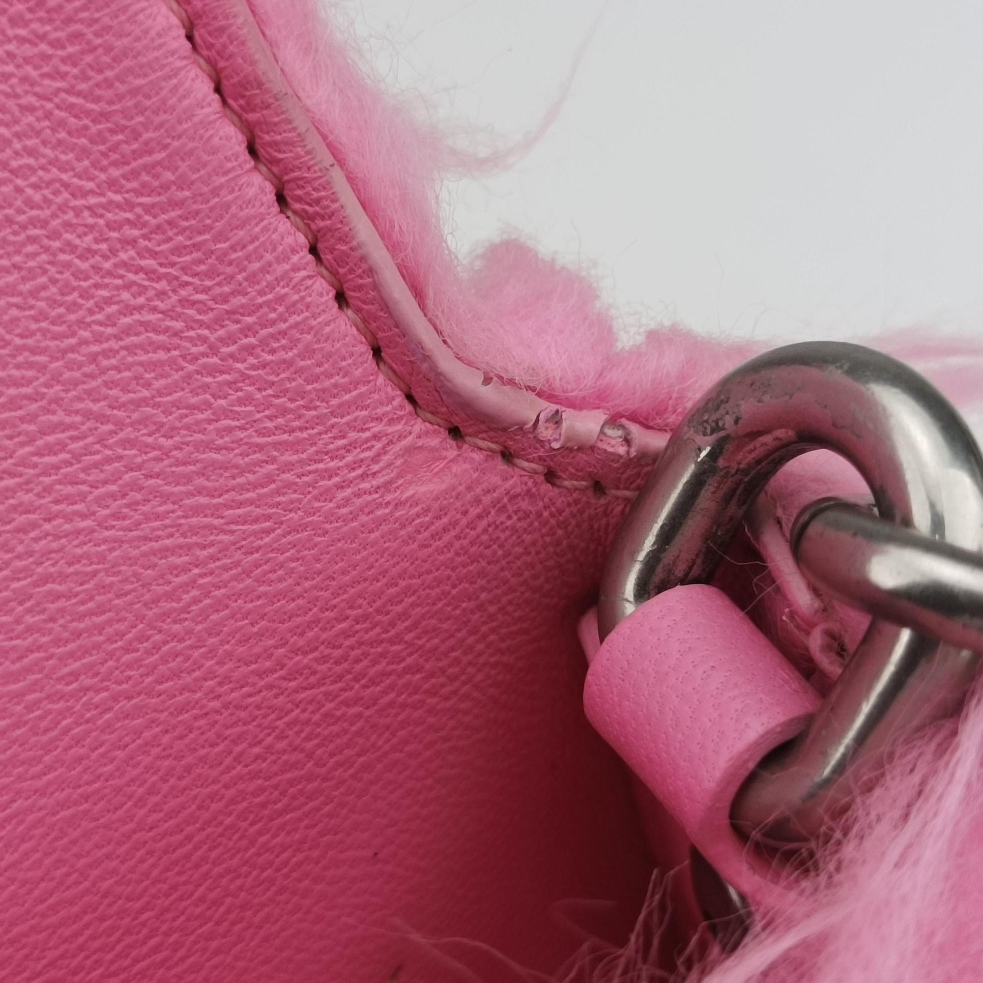 Pre-owned Balenciaga Hourglass Pink Faux fur 715153 210N2 shoulderbag | stylenewstar