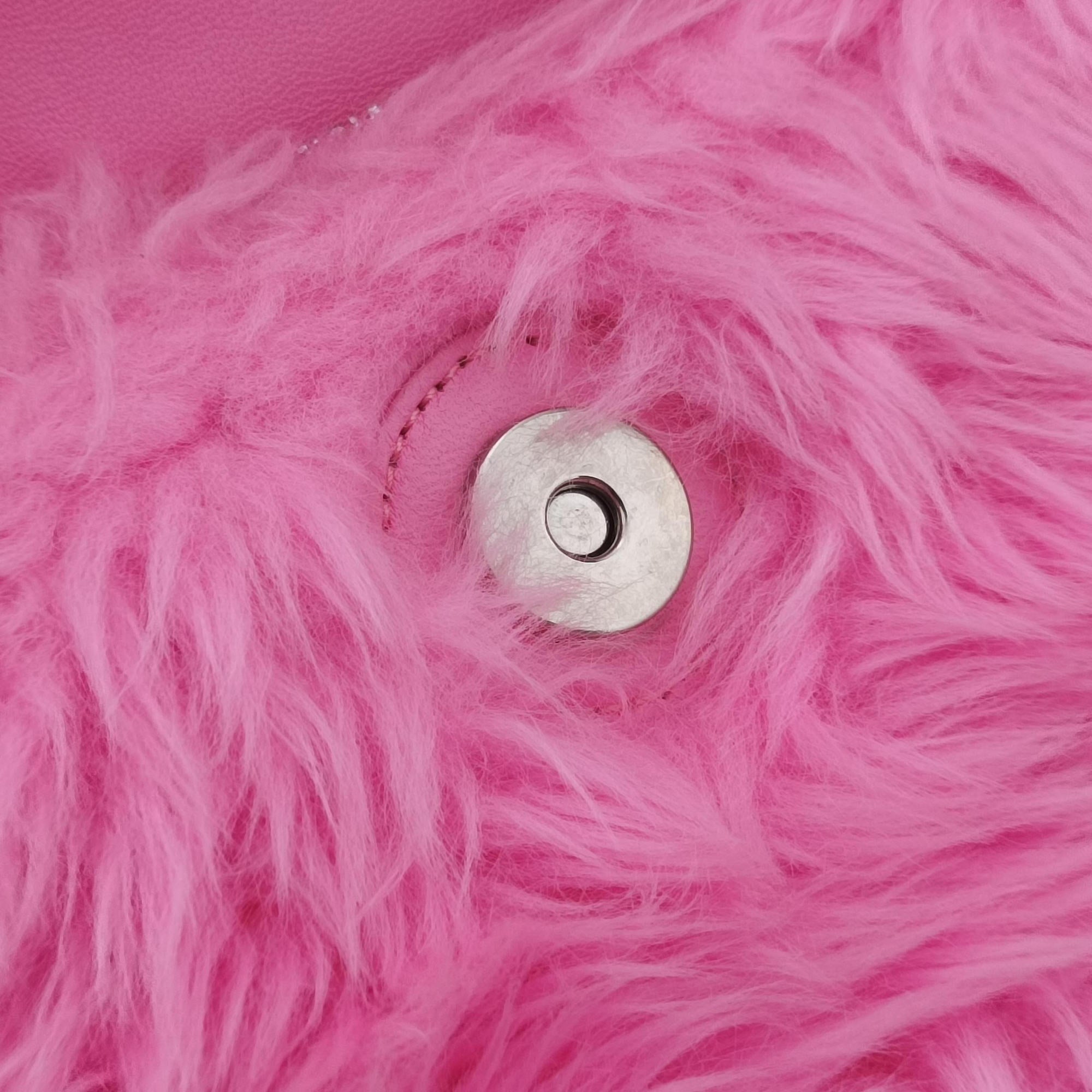 Pre-owned Balenciaga Hourglass Pink Faux fur 715153 210N2 shoulderbag | stylenewstar