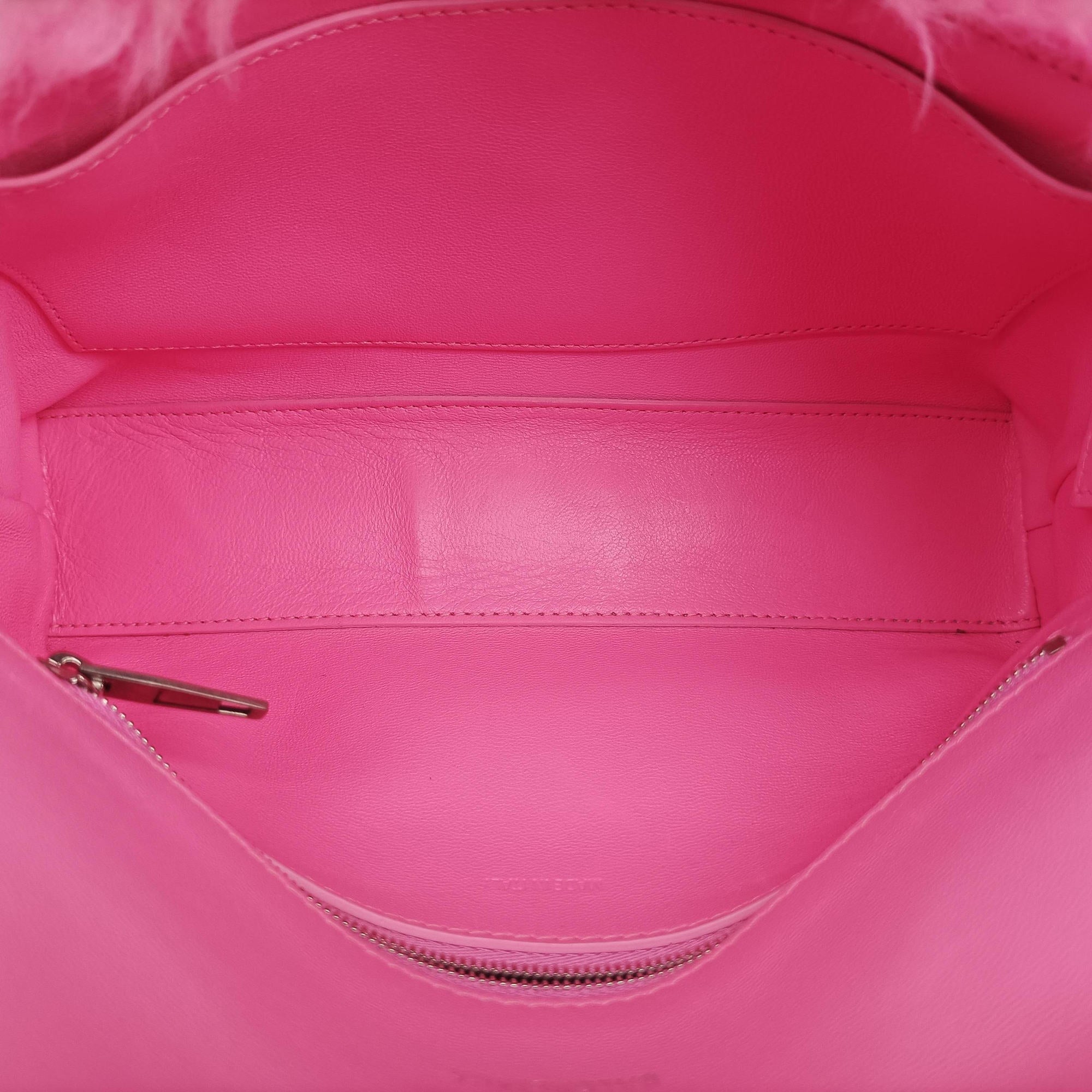 Pre-owned Balenciaga Hourglass Pink Faux fur 715153 210N2 shoulderbag | stylenewstar