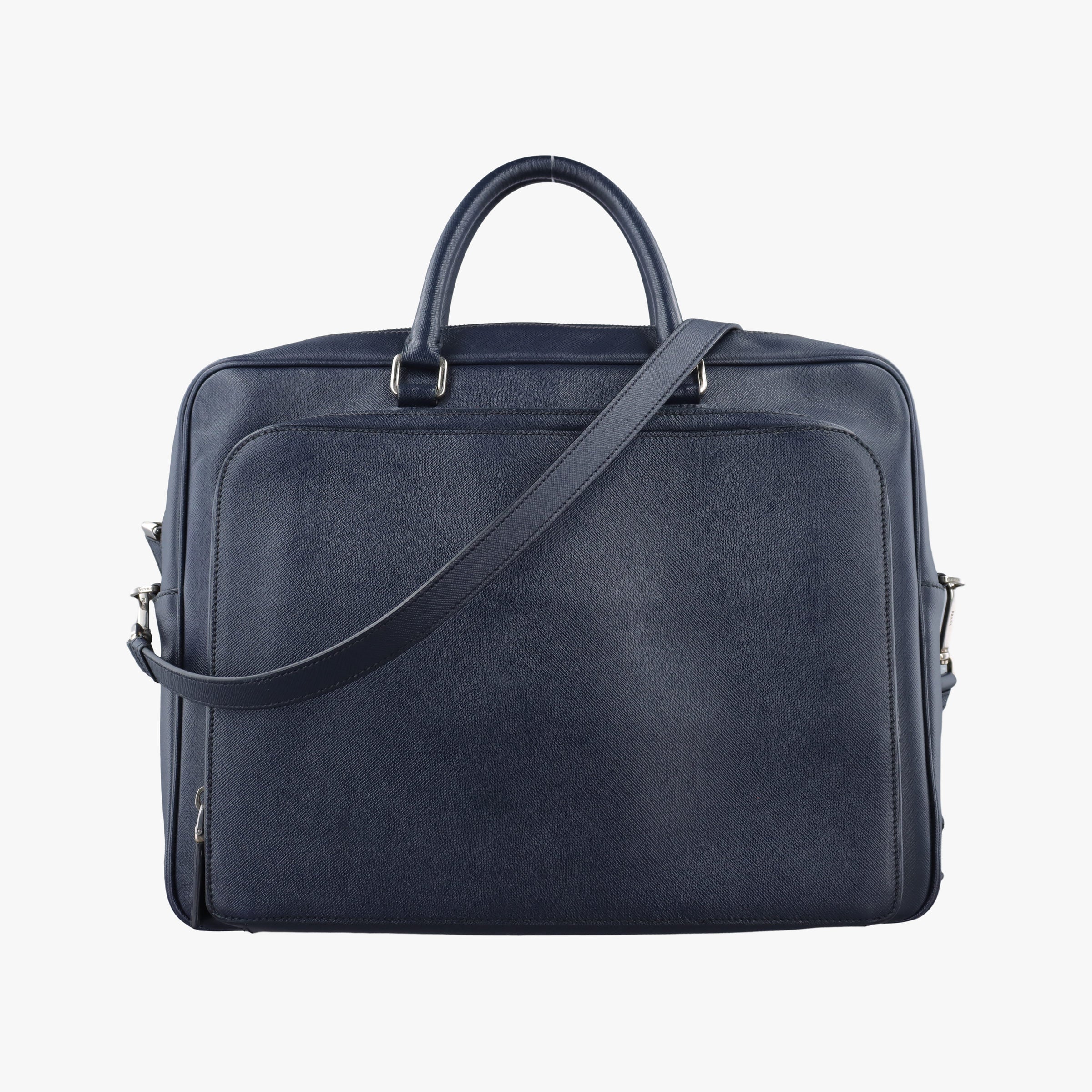 Secondhand Prada Triangle Logo Plate Navy Saffiano Leather  shoulderbag | stylenewstar