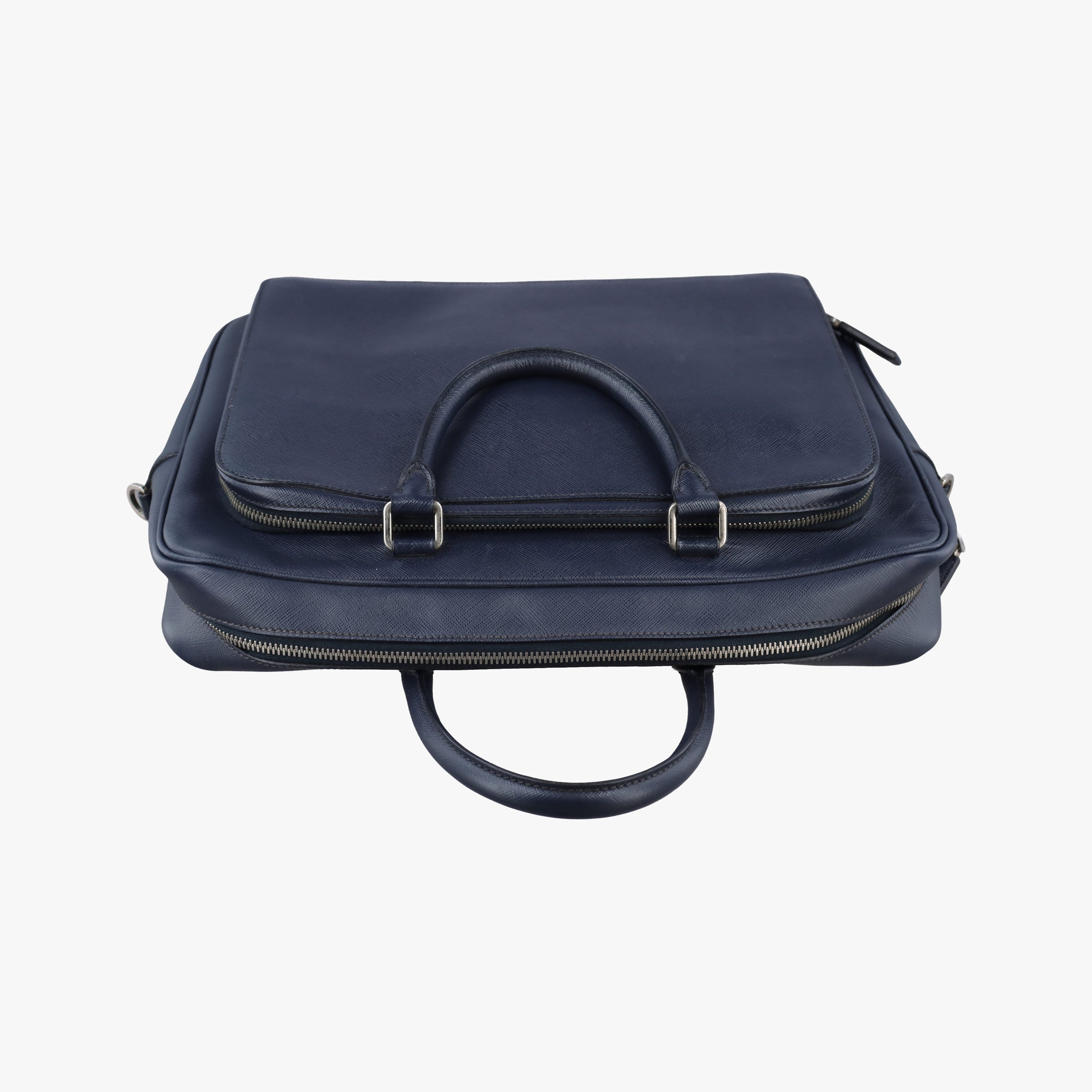 Secondhand Prada Triangle Logo Plate Navy Saffiano Leather  shoulderbag | stylenewstar