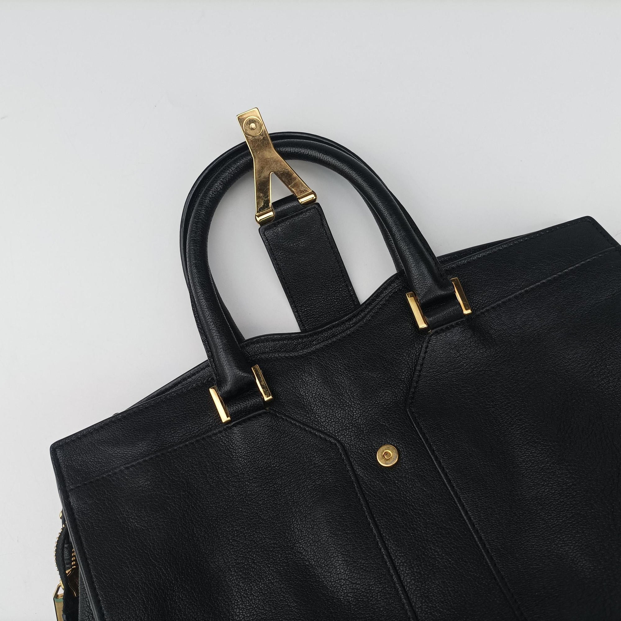 Pre-owned Yves Saint Laurent Cabas ChYc Black Leather 400666 shoulderbag | stylenewstar