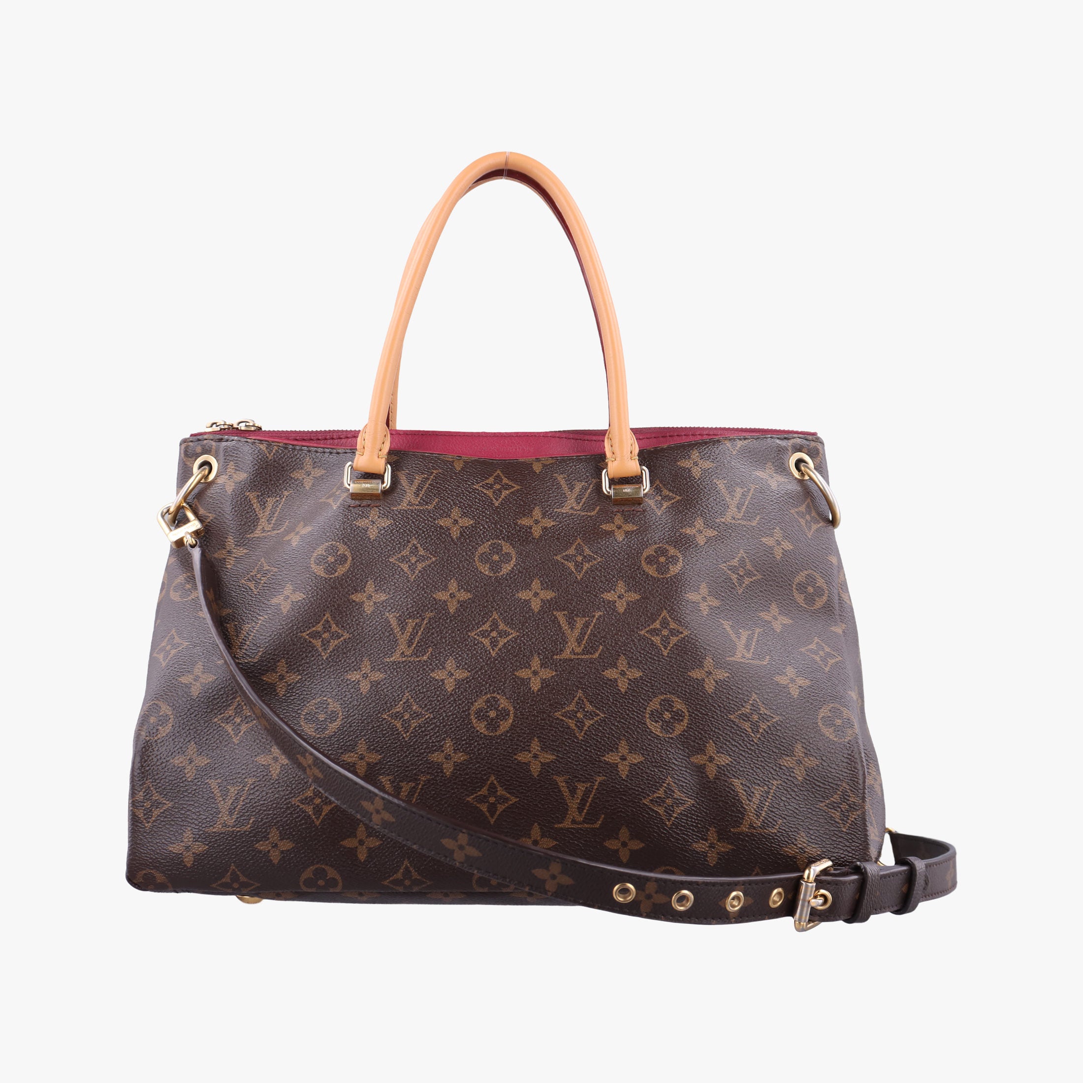 Pre-owned Louis Vuitton PALLAS brown×SAFRAN Monogram Canvas×calf leather M40929 shoulderbag | stylenewstar