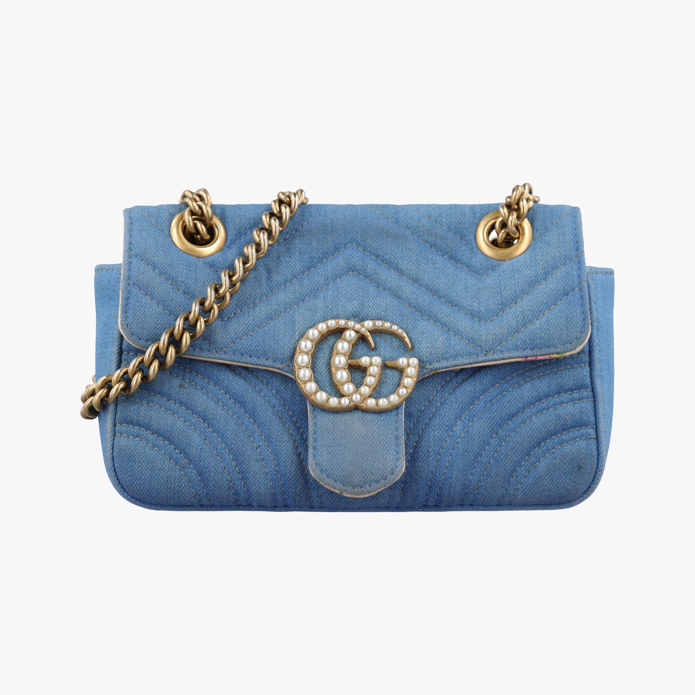 Secondhand Gucci GG Marmont Blue Denim 446744 shoulderbag | stylenewstar