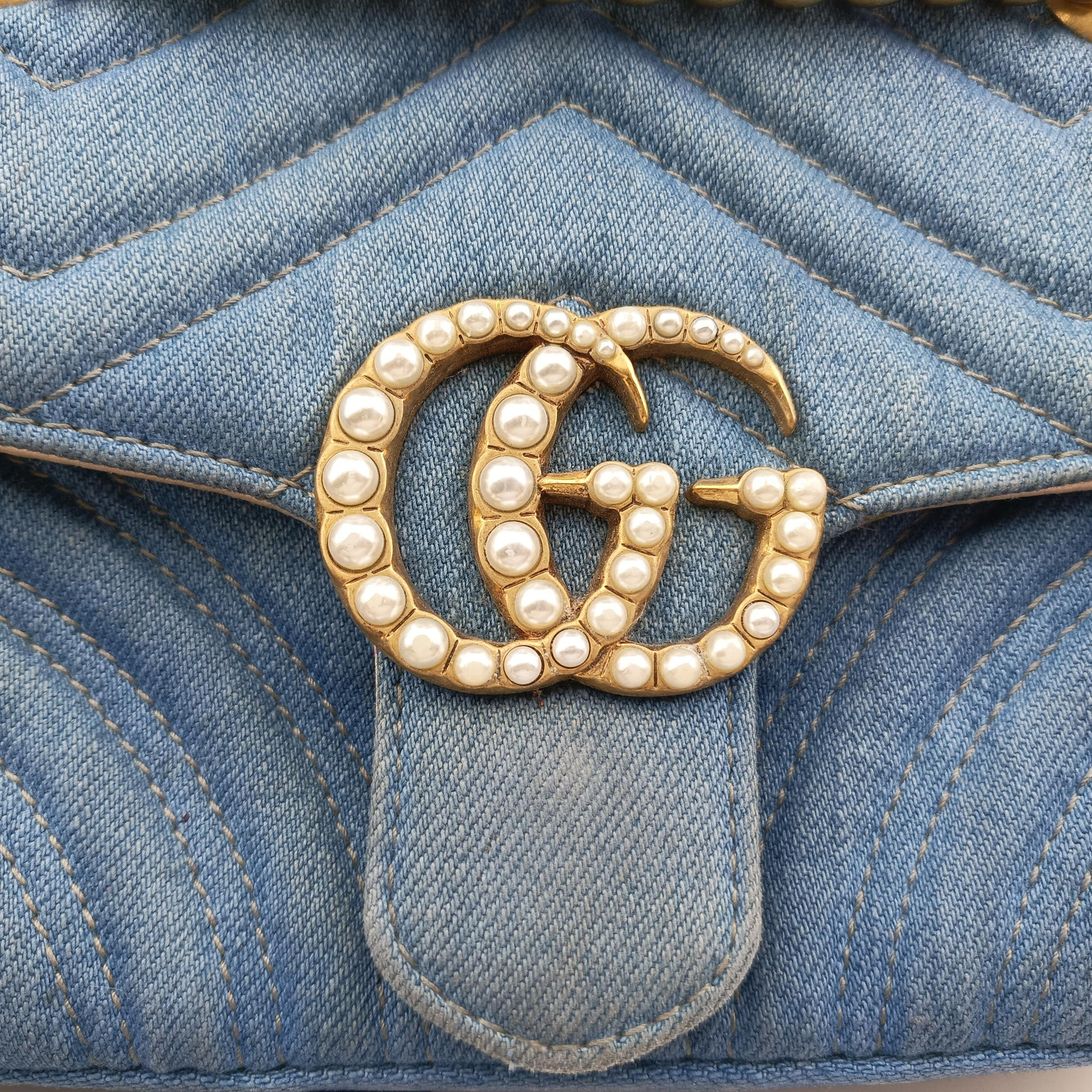Secondhand Gucci GG Marmont Blue Denim 446744 shoulderbag | stylenewstar