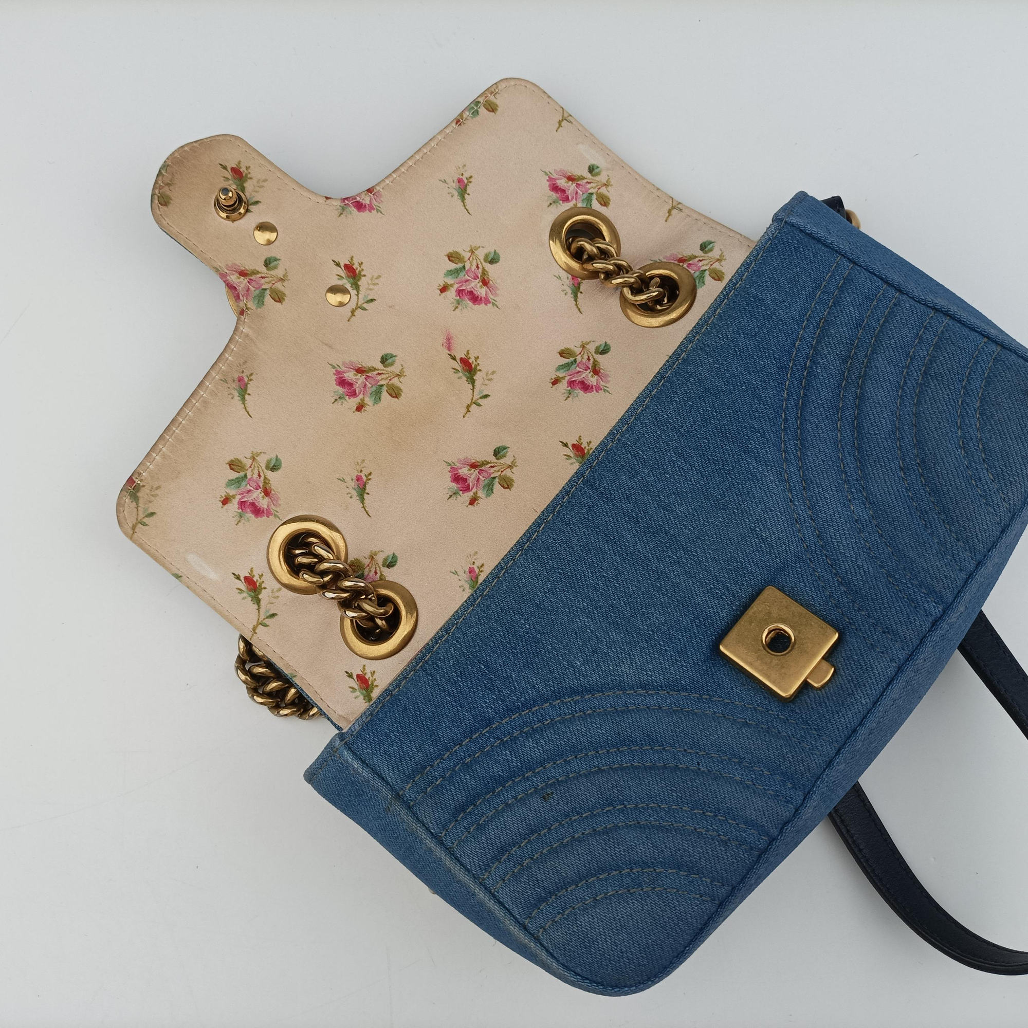 Secondhand Gucci GG Marmont Blue Denim 446744 shoulderbag | stylenewstar