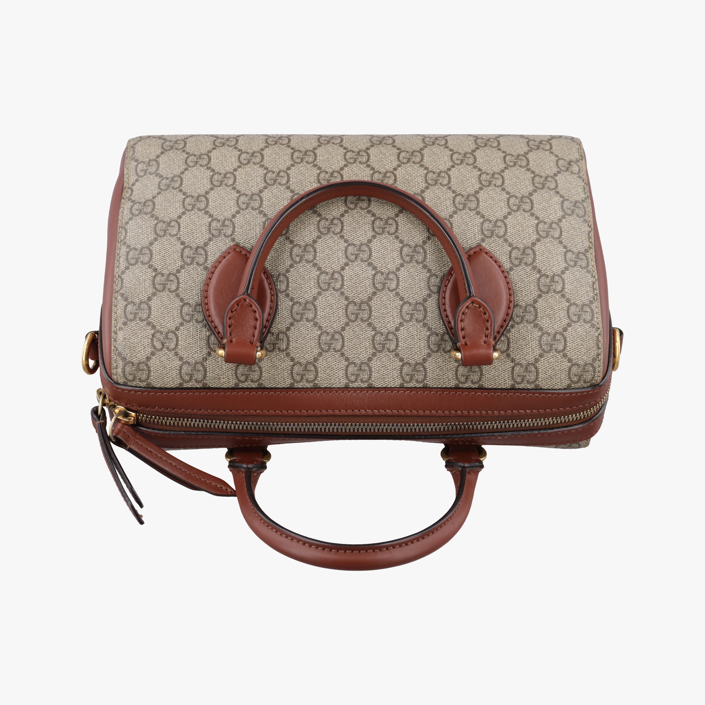 Secondhand Gucci GG SUPREME beige×brown PVC coated canvas×Leather 409529 shoulderbag | stylenewstar