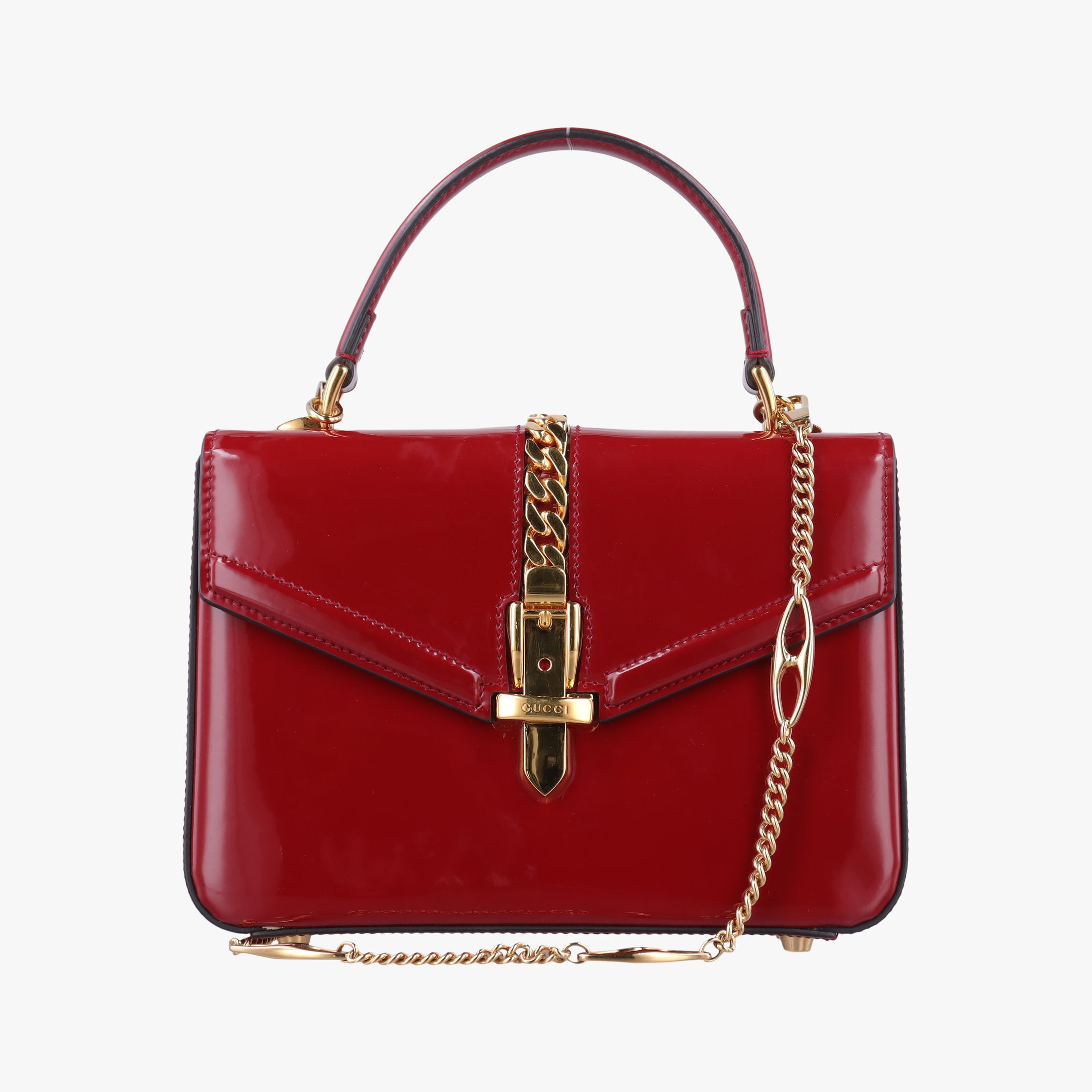 Pre-owned Gucci Sylvie 1969 Red Patent Leather 589479 shoulderbag | stylenewstar