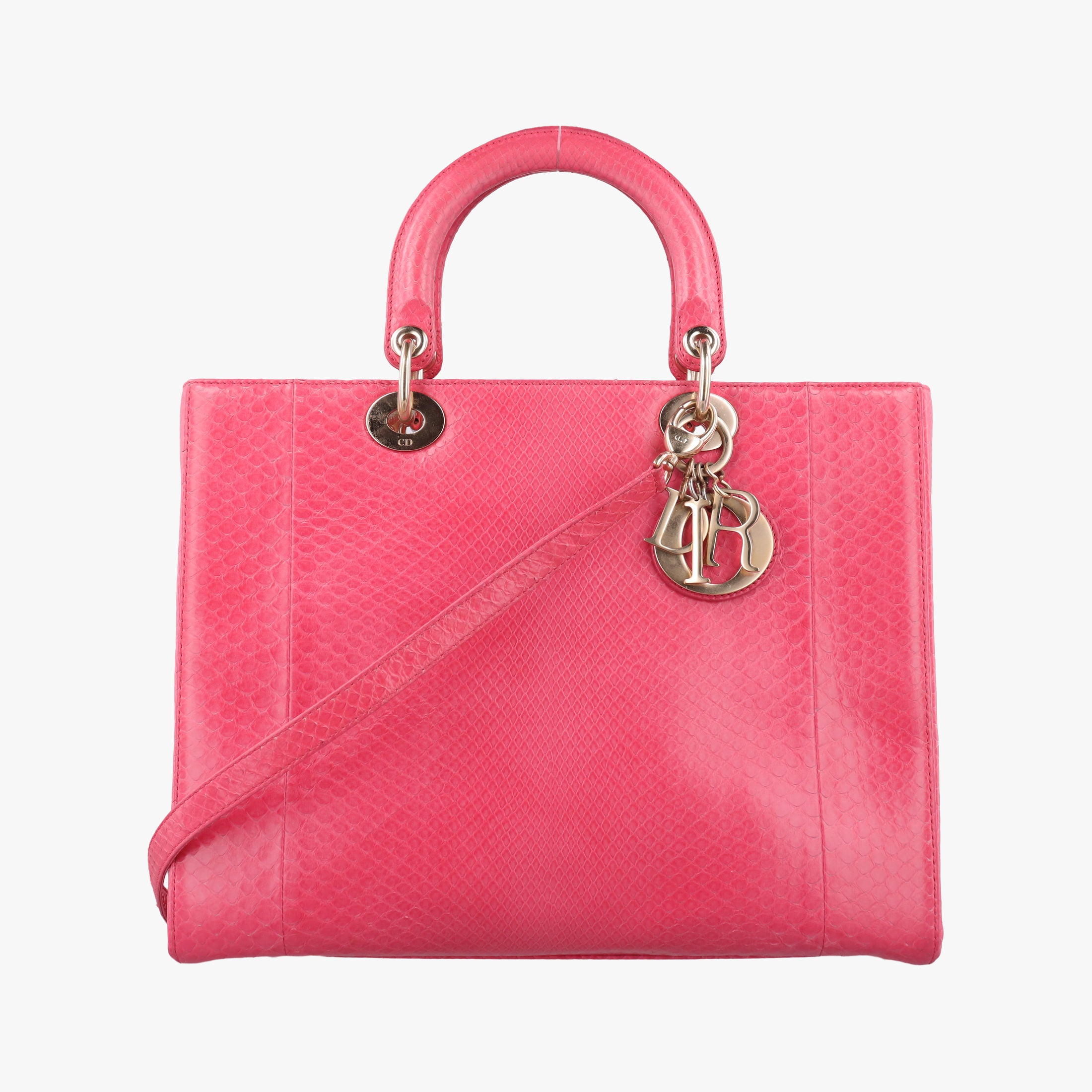 Pre-owned Christian Dior Lady Dior Pink snakeskin  shoulderbag | stylenewstar