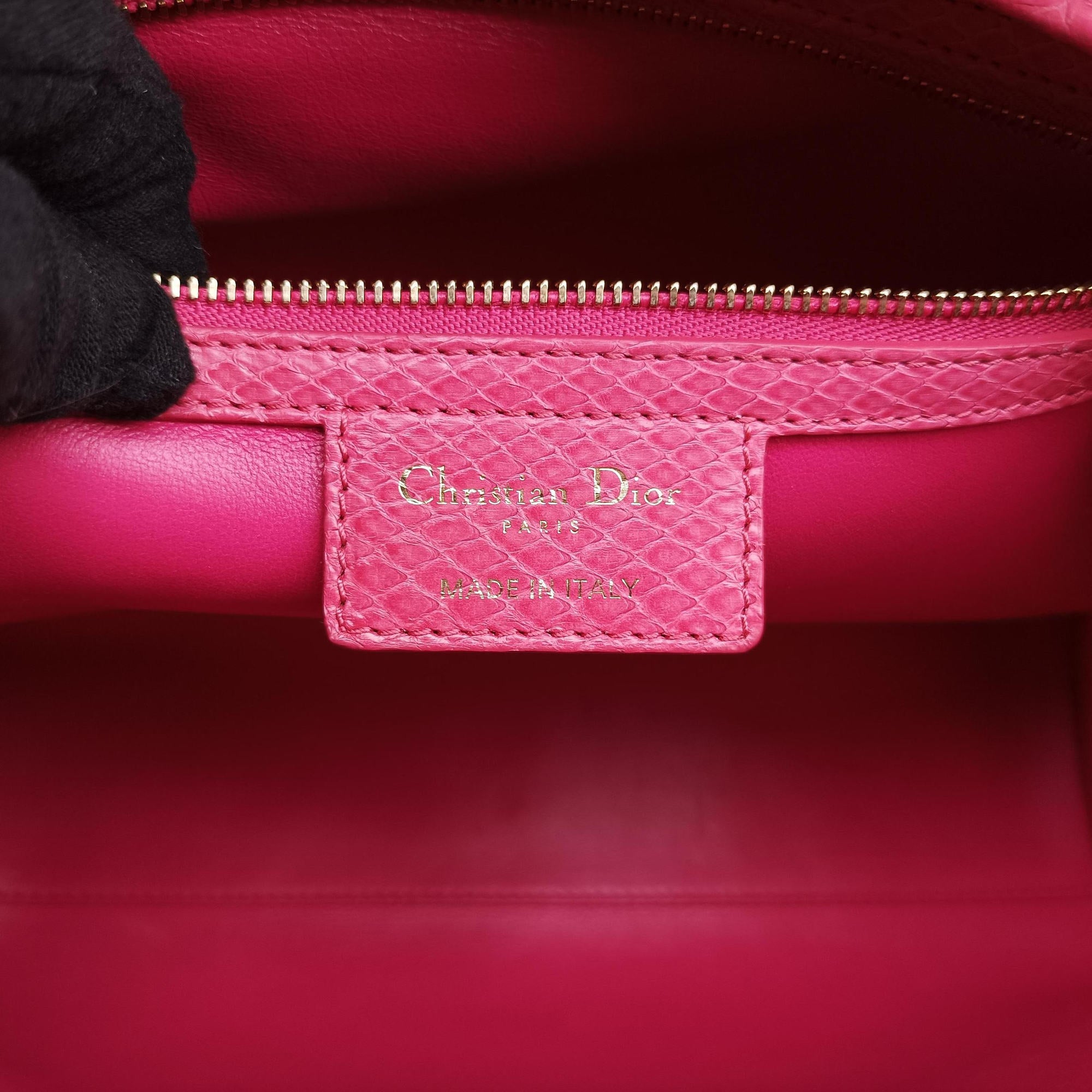Pre-owned Christian Dior Lady Dior Pink snakeskin  shoulderbag | stylenewstar