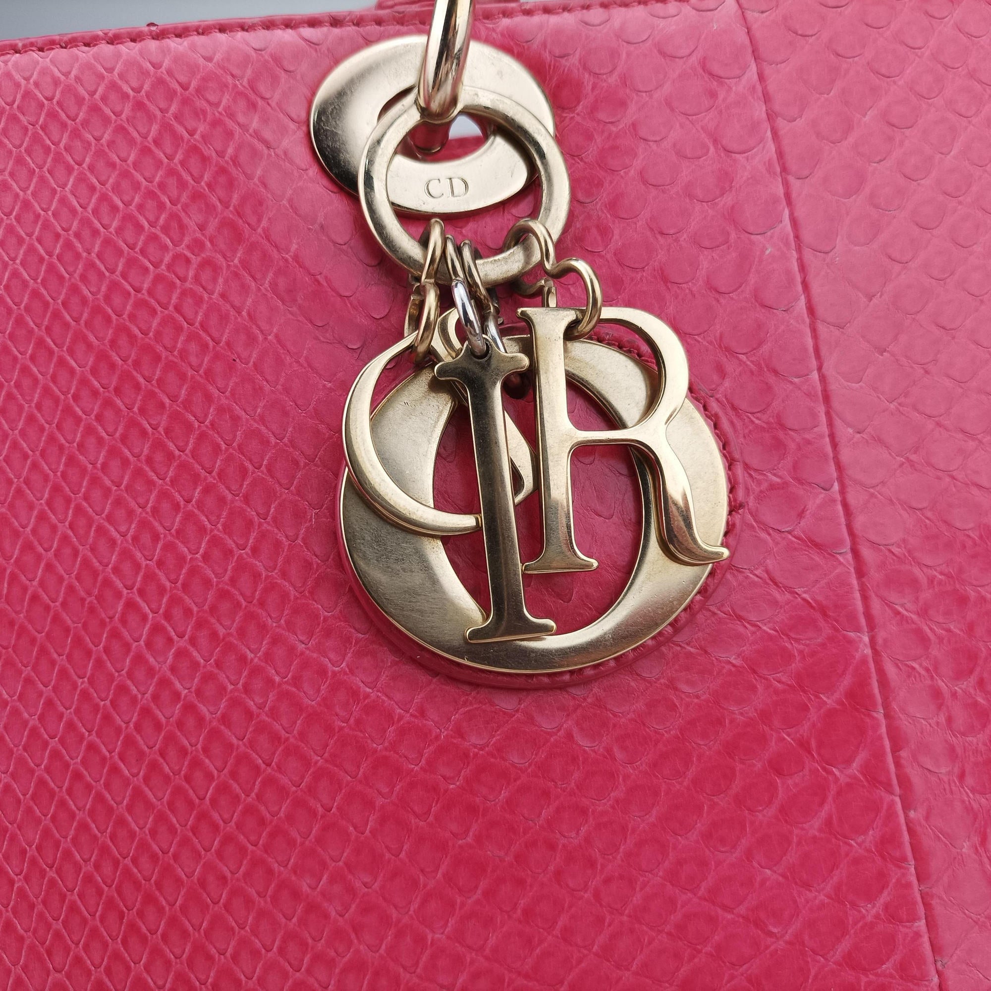 Pre-owned Christian Dior Lady Dior Pink snakeskin  shoulderbag | stylenewstar