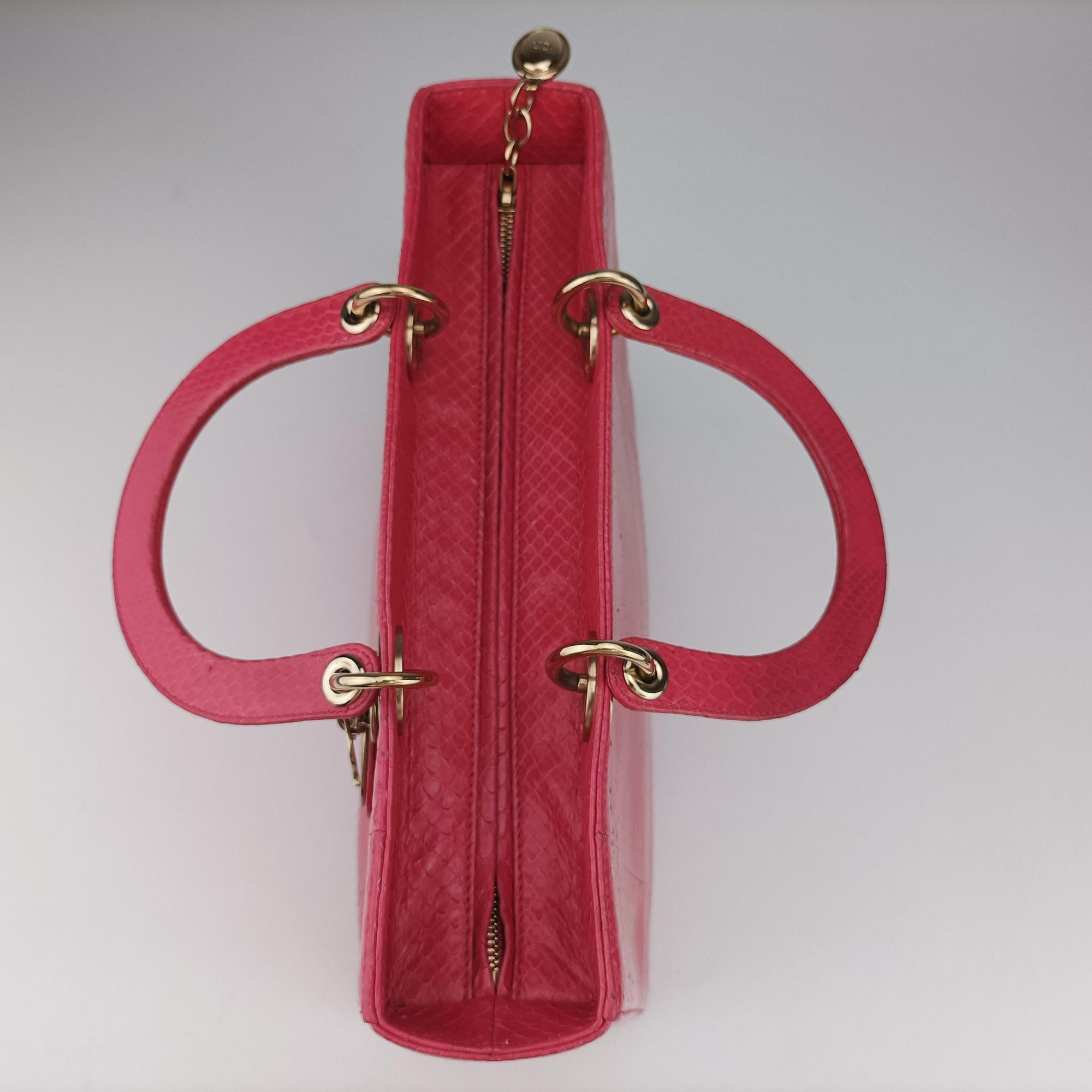 Pre-owned Christian Dior Lady Dior Pink snakeskin  shoulderbag | stylenewstar