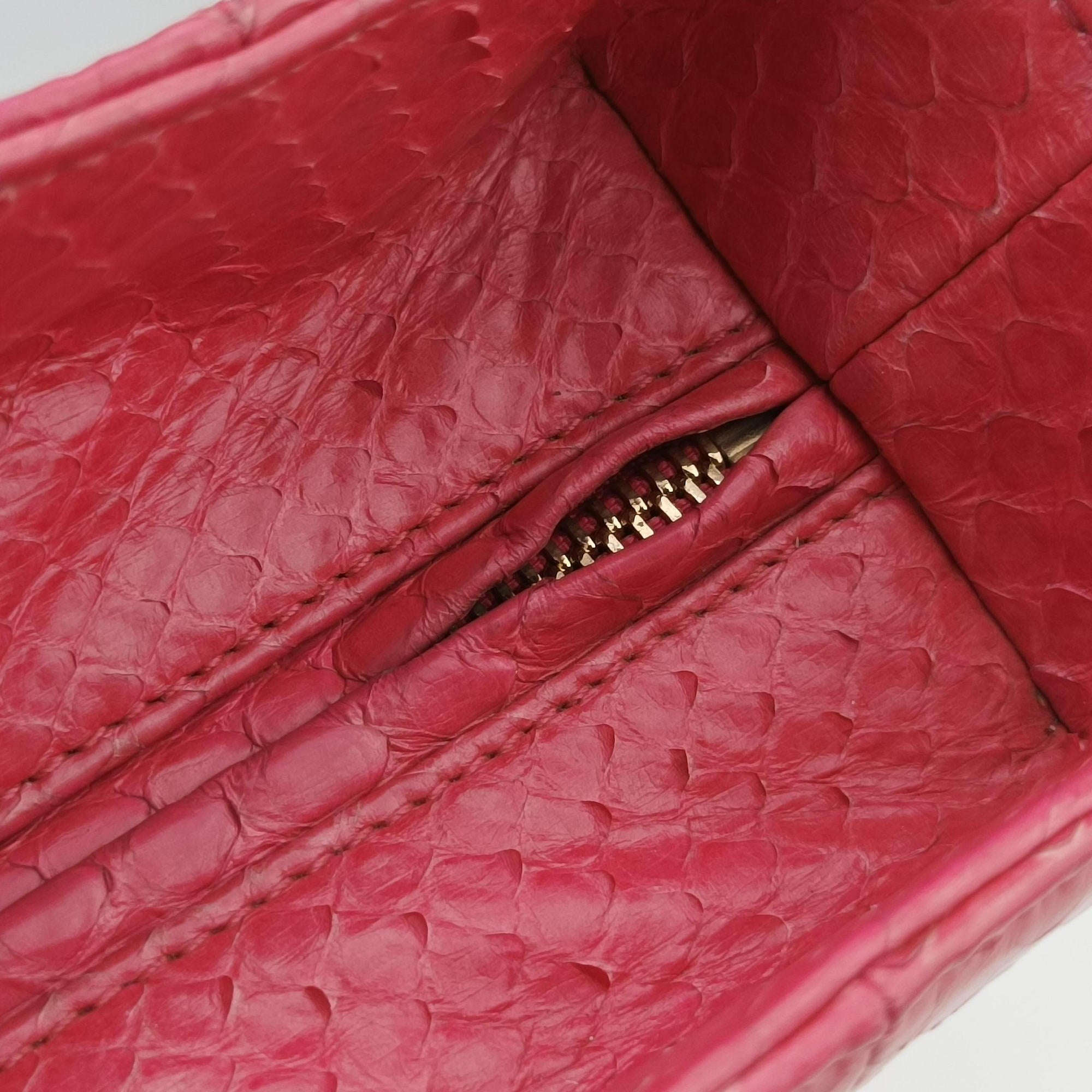 Pre-owned Christian Dior Lady Dior Pink snakeskin  shoulderbag | stylenewstar