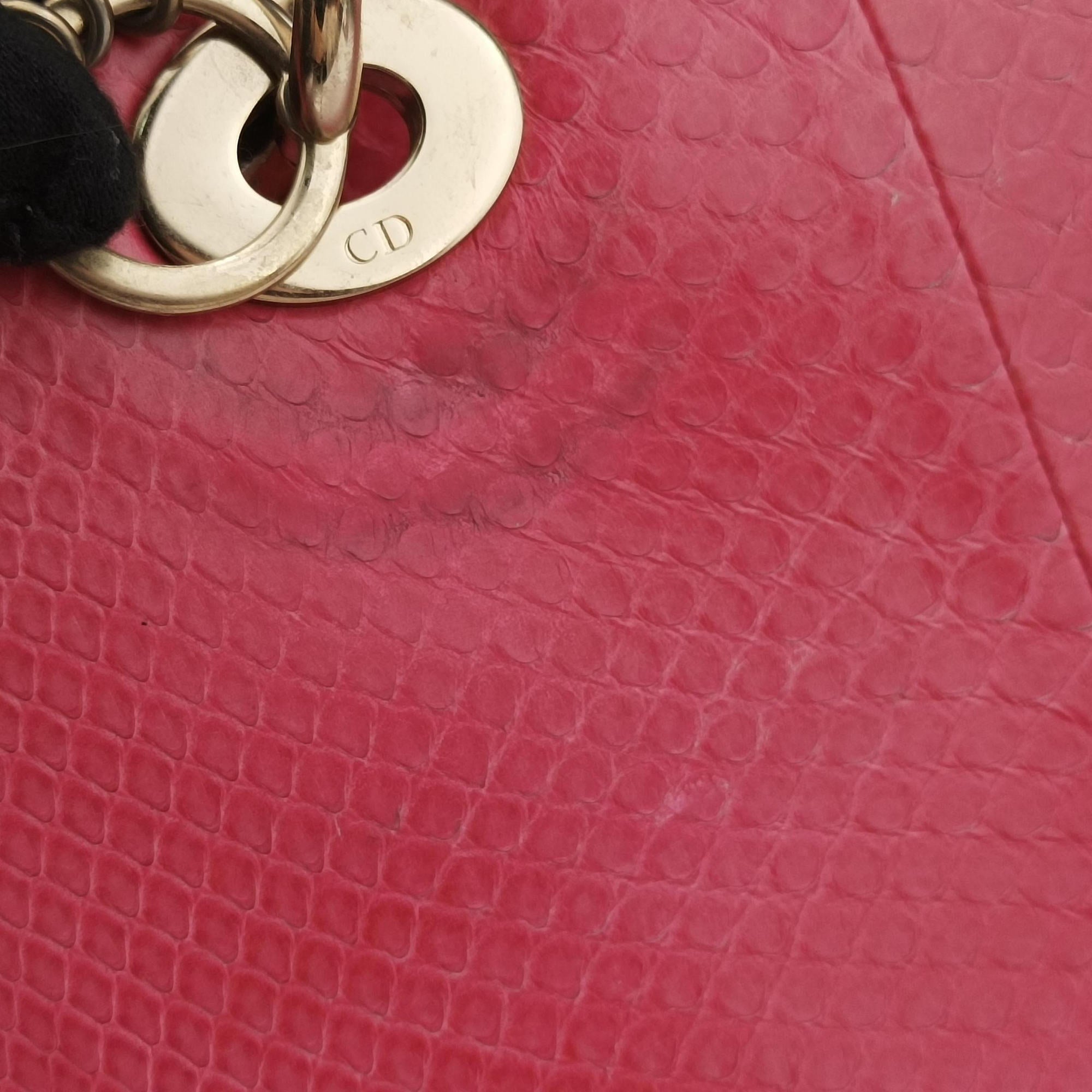 Pre-owned Christian Dior Lady Dior Pink snakeskin  shoulderbag | stylenewstar