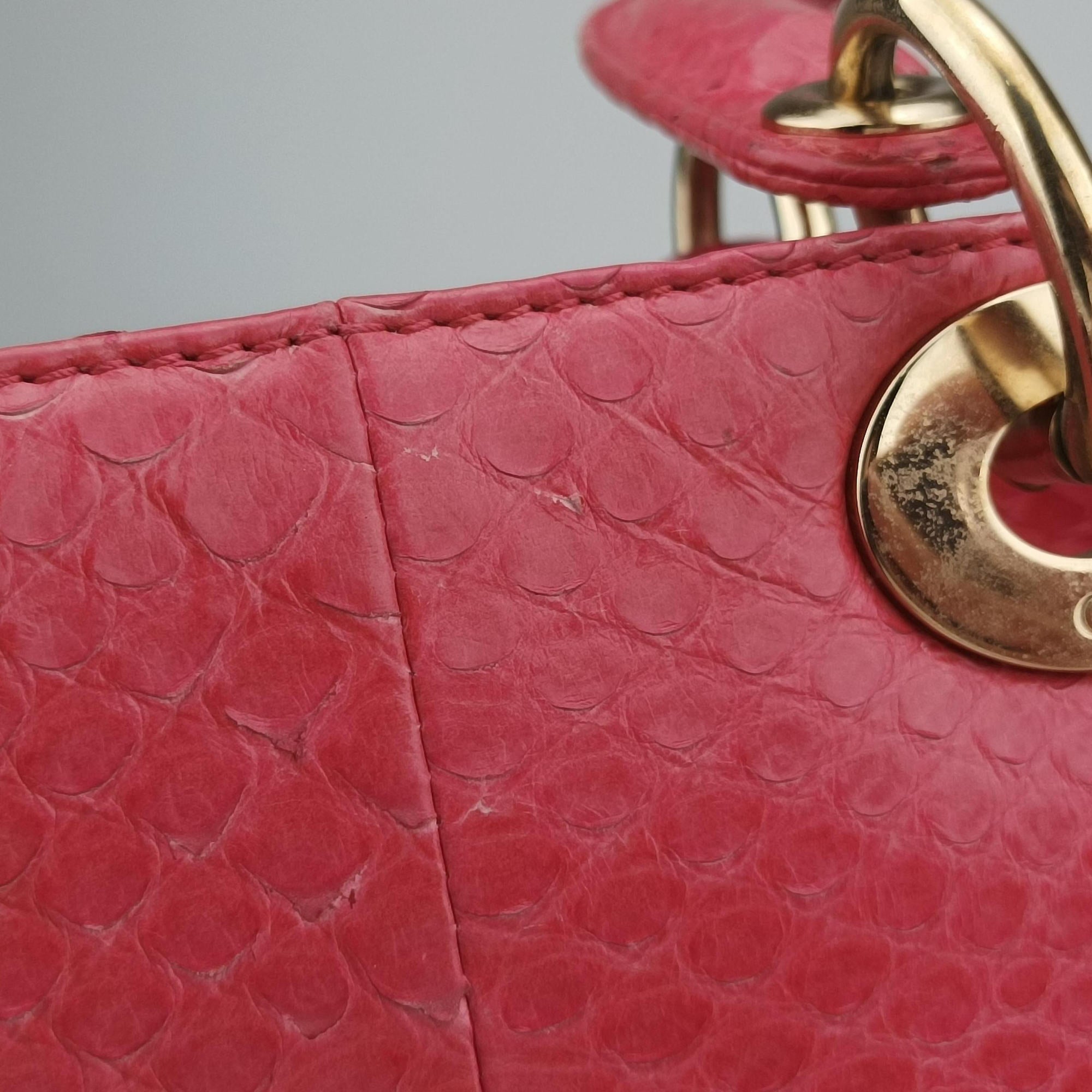 Pre-owned Christian Dior Lady Dior Pink snakeskin  shoulderbag | stylenewstar
