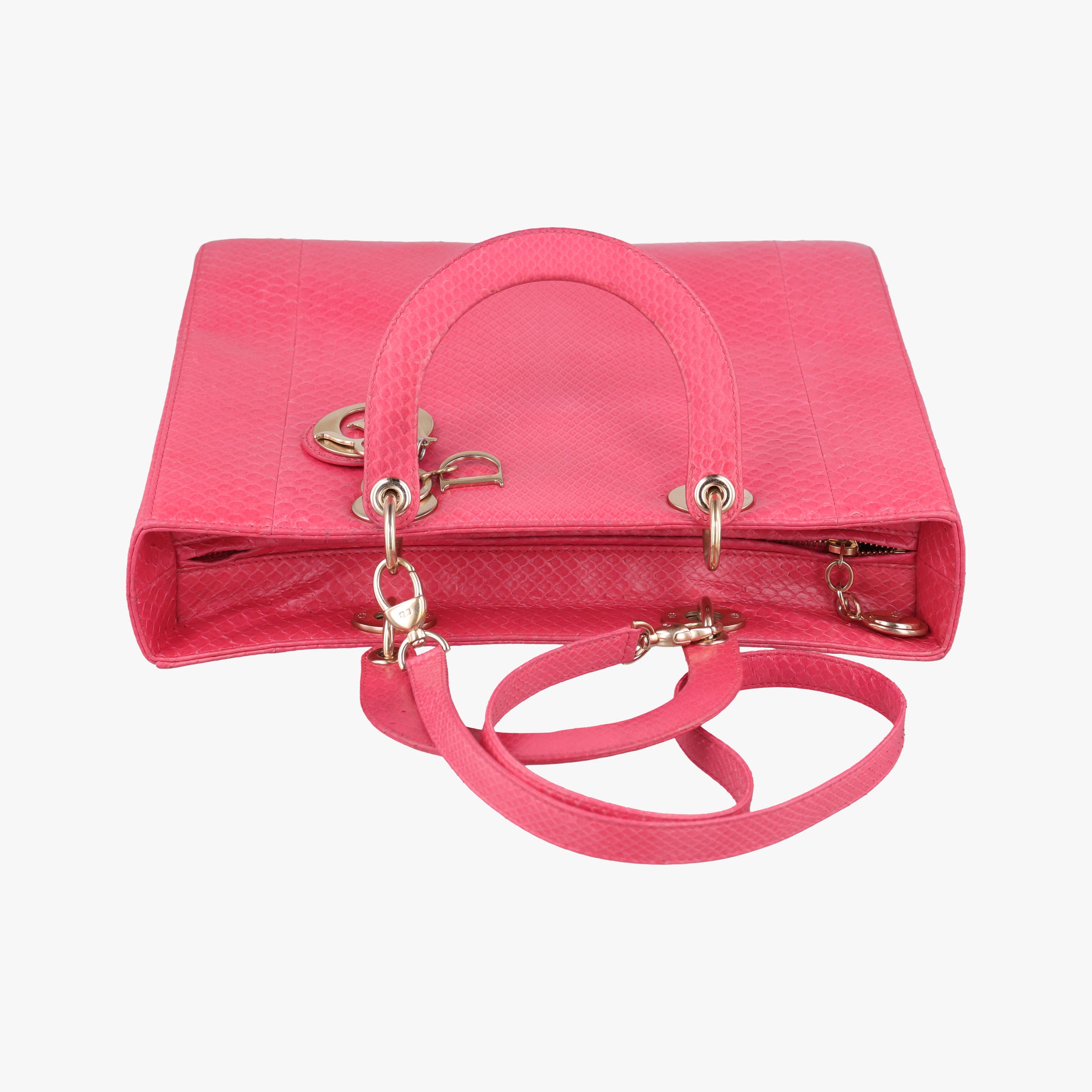 Pre-owned Christian Dior Lady Dior Pink snakeskin  shoulderbag | stylenewstar