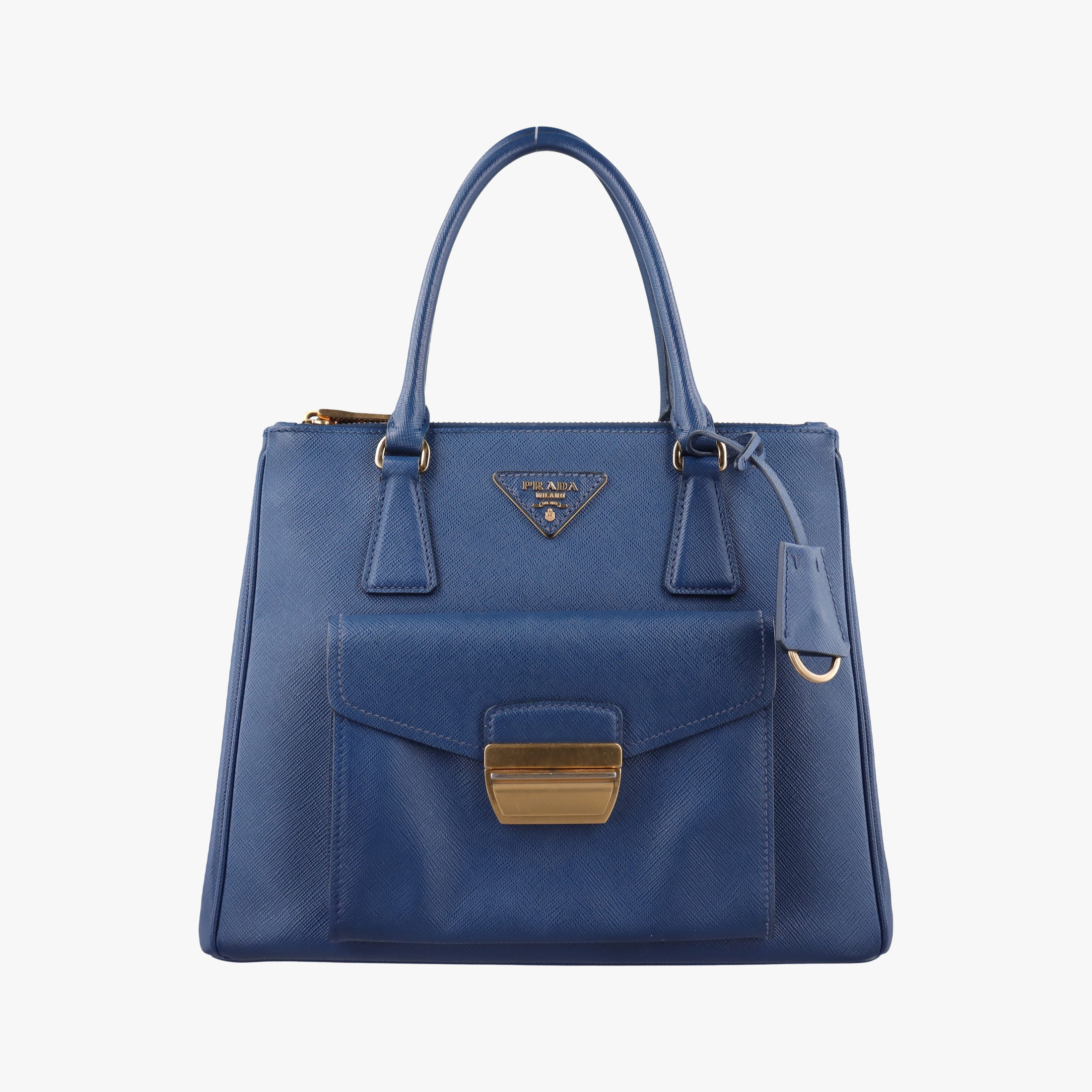 Pre-owned Prada Bi-Color Zip Front Pocket Blue SAFFIANO Leather BN2674 handbag | stylenewstar