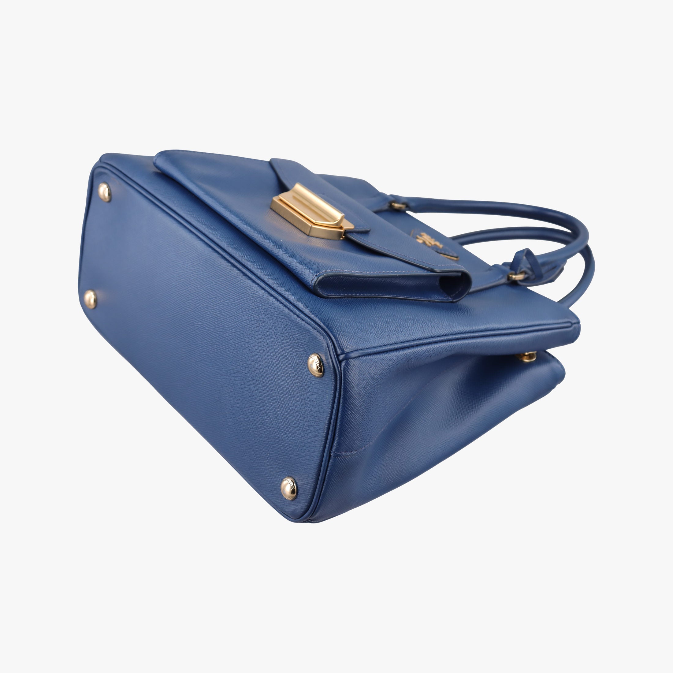 Pre-owned Prada Bi-Color Zip Front Pocket Blue SAFFIANO Leather BN2674 handbag | stylenewstar